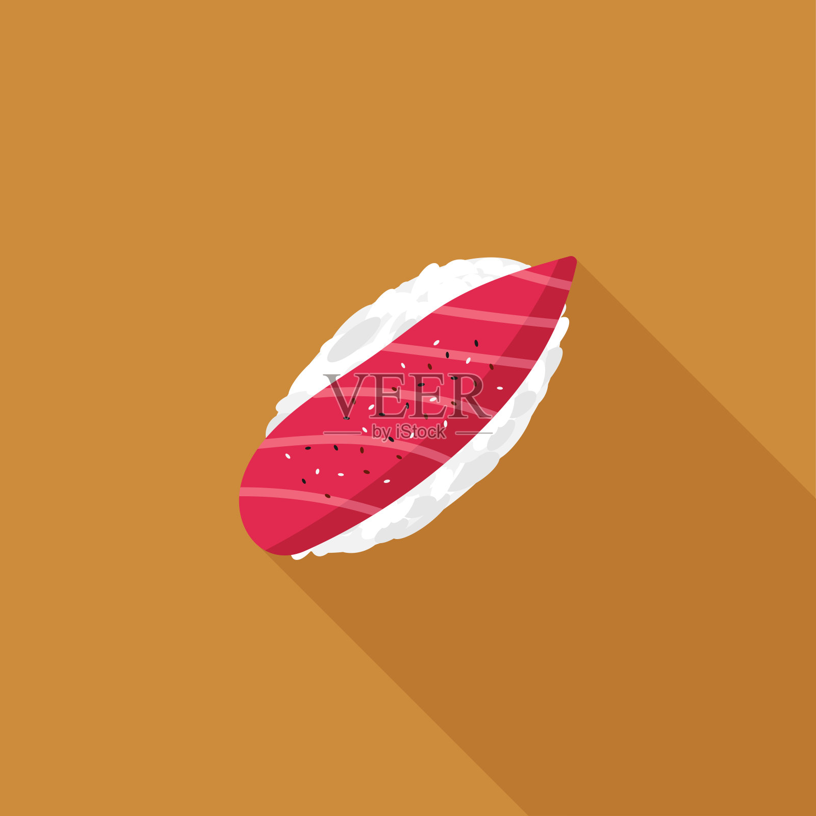 寿司配鱼的插图。一个带阴影的图标。亚洲美食。向量插画图片素材