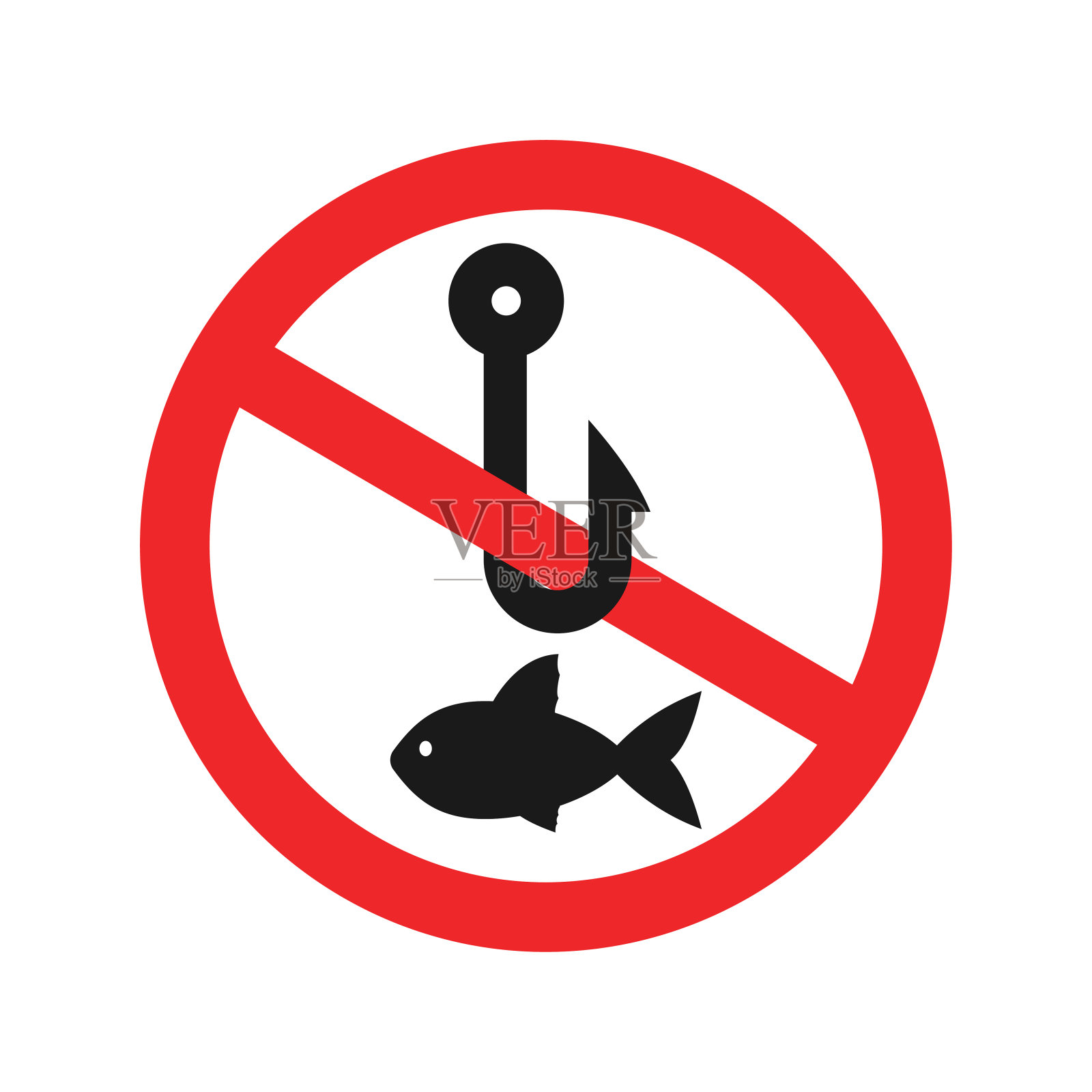 没有钓鱼符号与钩子和鱼平面矢量插图插画图片素材