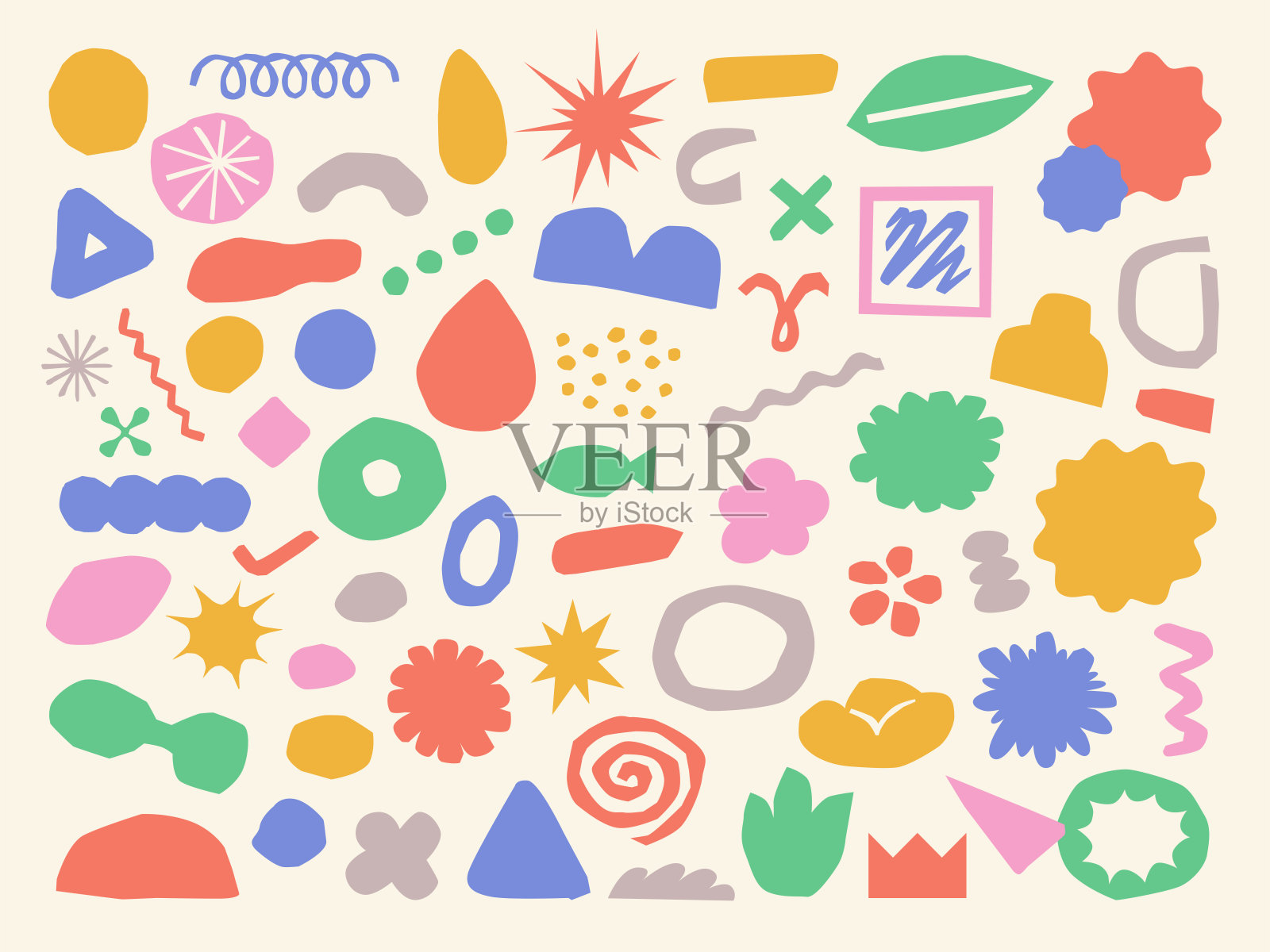 流行手绘抽象形状集合。插画图片素材