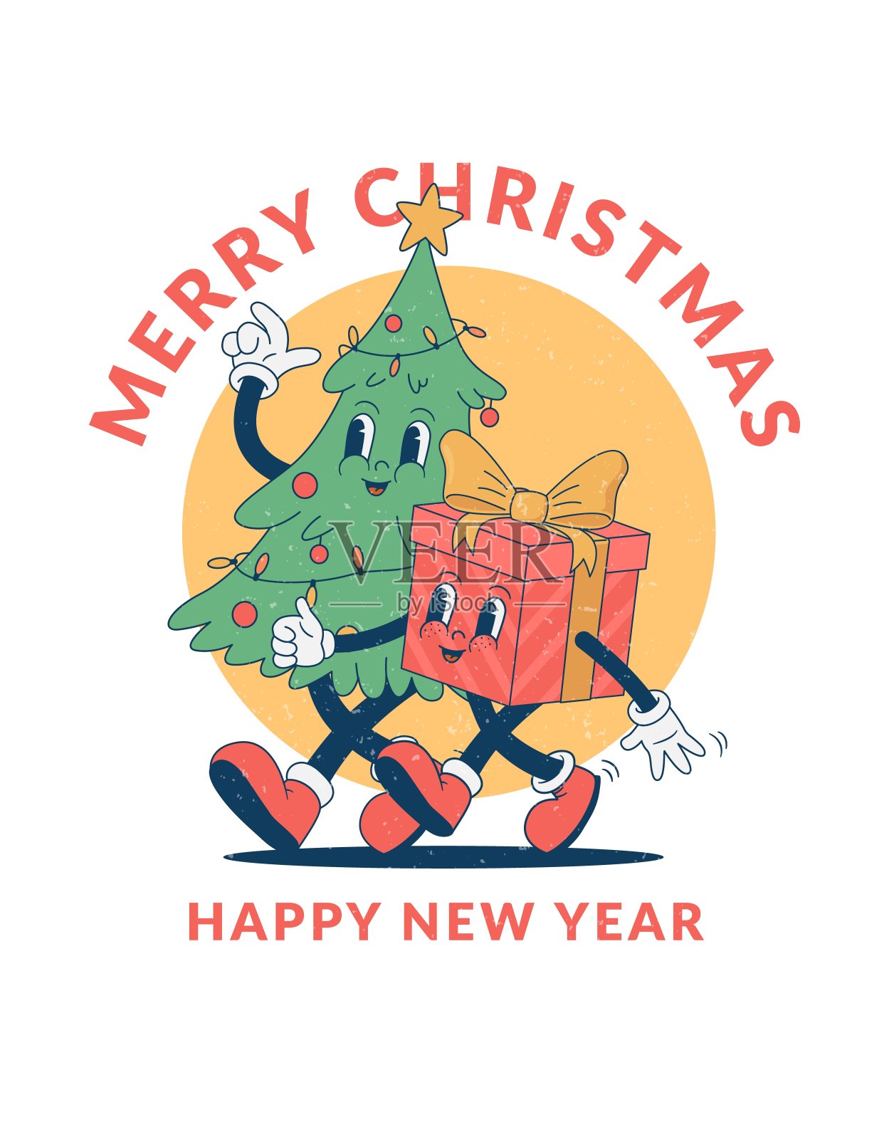 复古卡通有趣的圣诞人物海报。插画图片素材