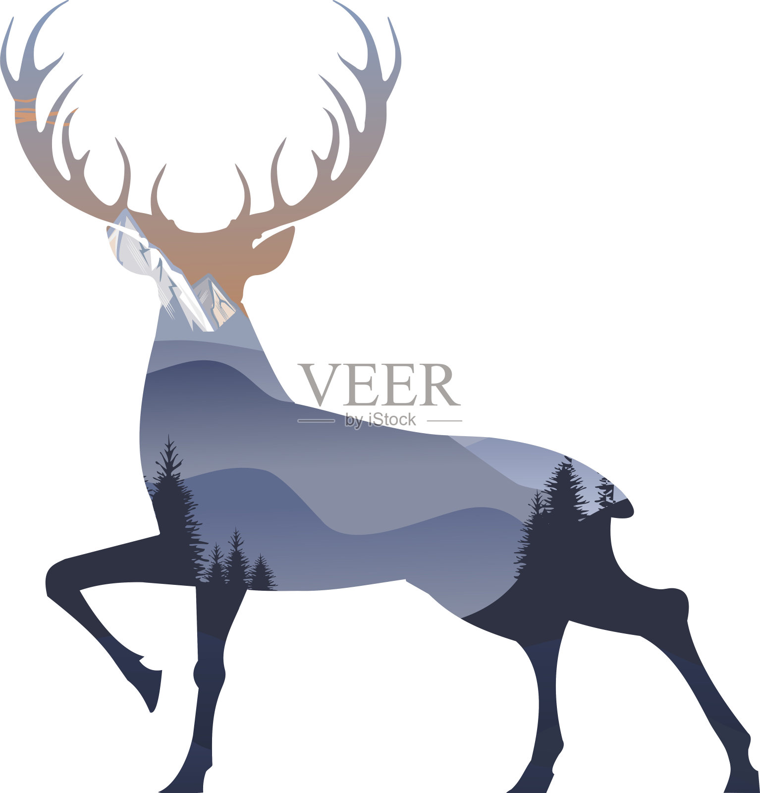 野生的鹿。鹿剪影套装插画图片素材