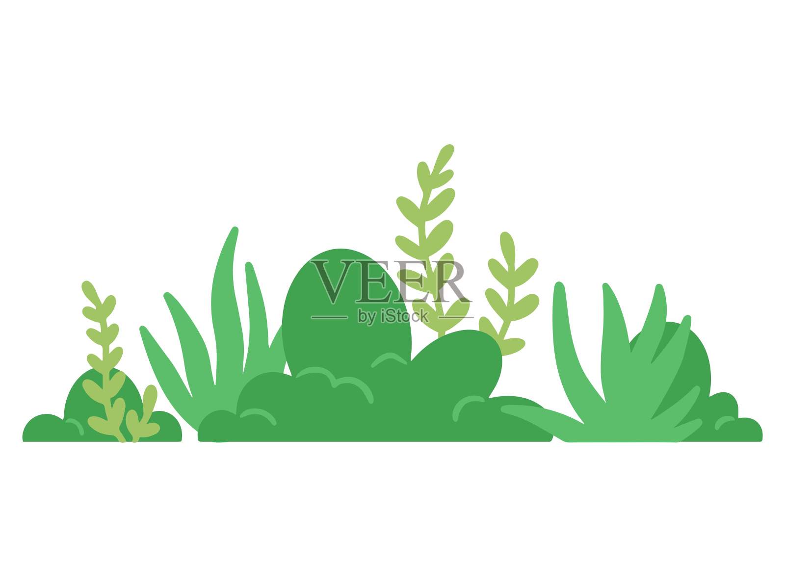 热带雨林树木或草地景观插图。灌木灌木插图。绿草景观或郁郁葱葱的绿草插画图片素材