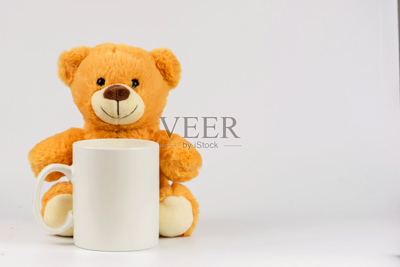 白底杯泰迪熊照片摄影图片