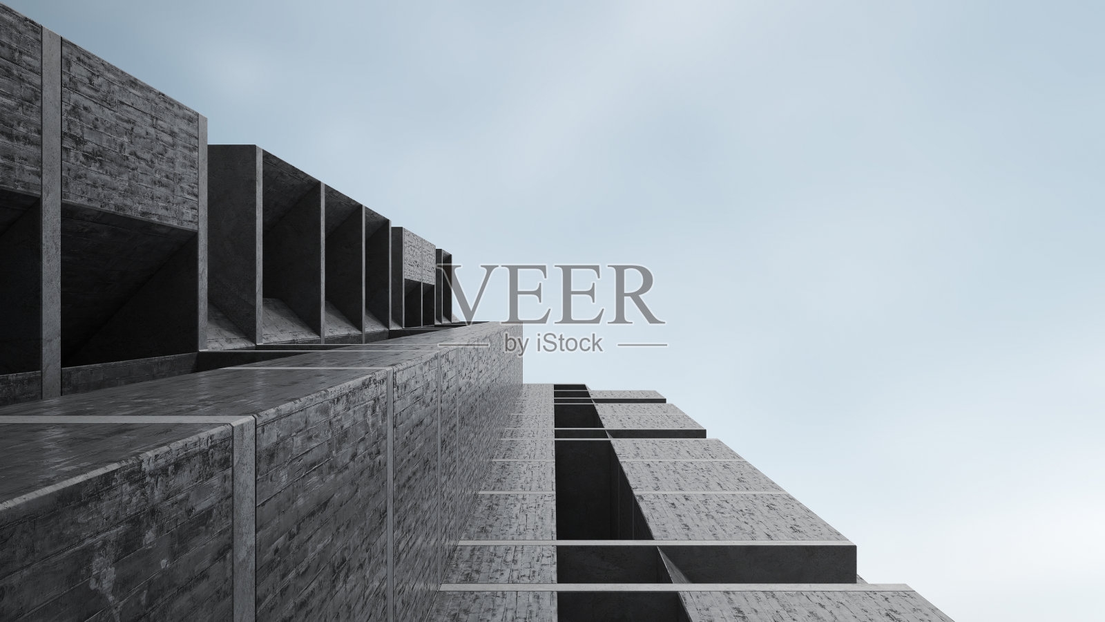 粗野主义设计的混凝土建筑。照片摄影图片