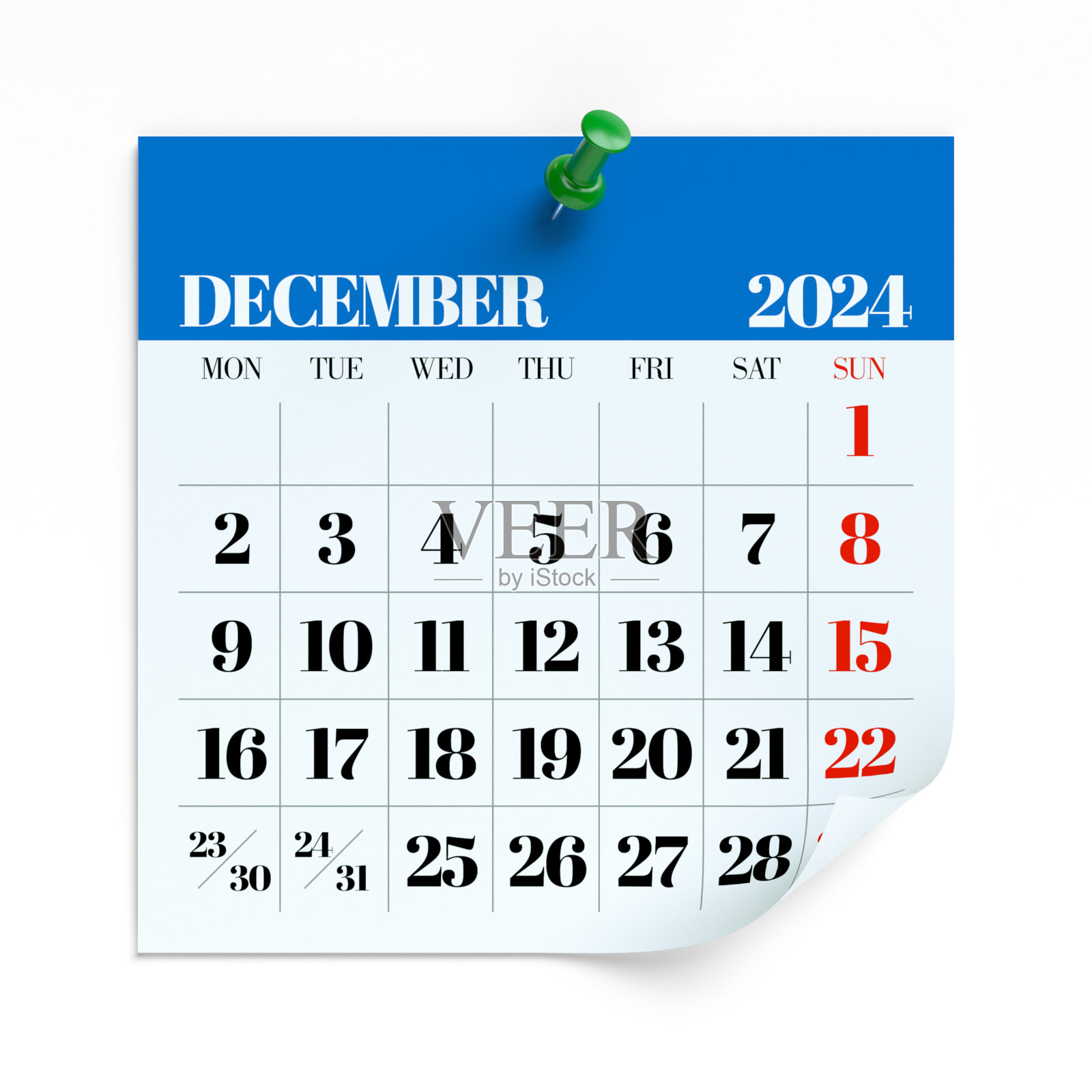 2024年12月-日历。隔离在白色背景上。3D插图照片摄影图片