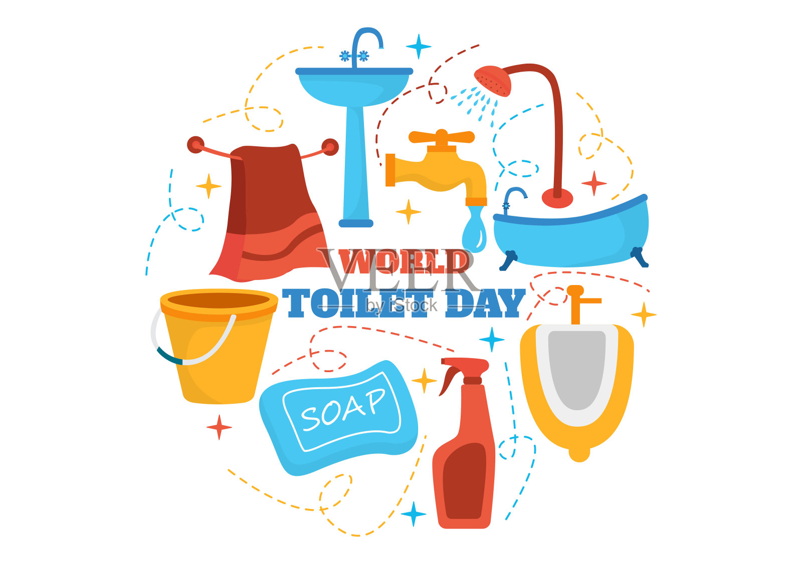 11月19日世界厕所日矢量插图，平面卡通背景设计中有提高厕所卫生意识的地球和设备插画图片素材