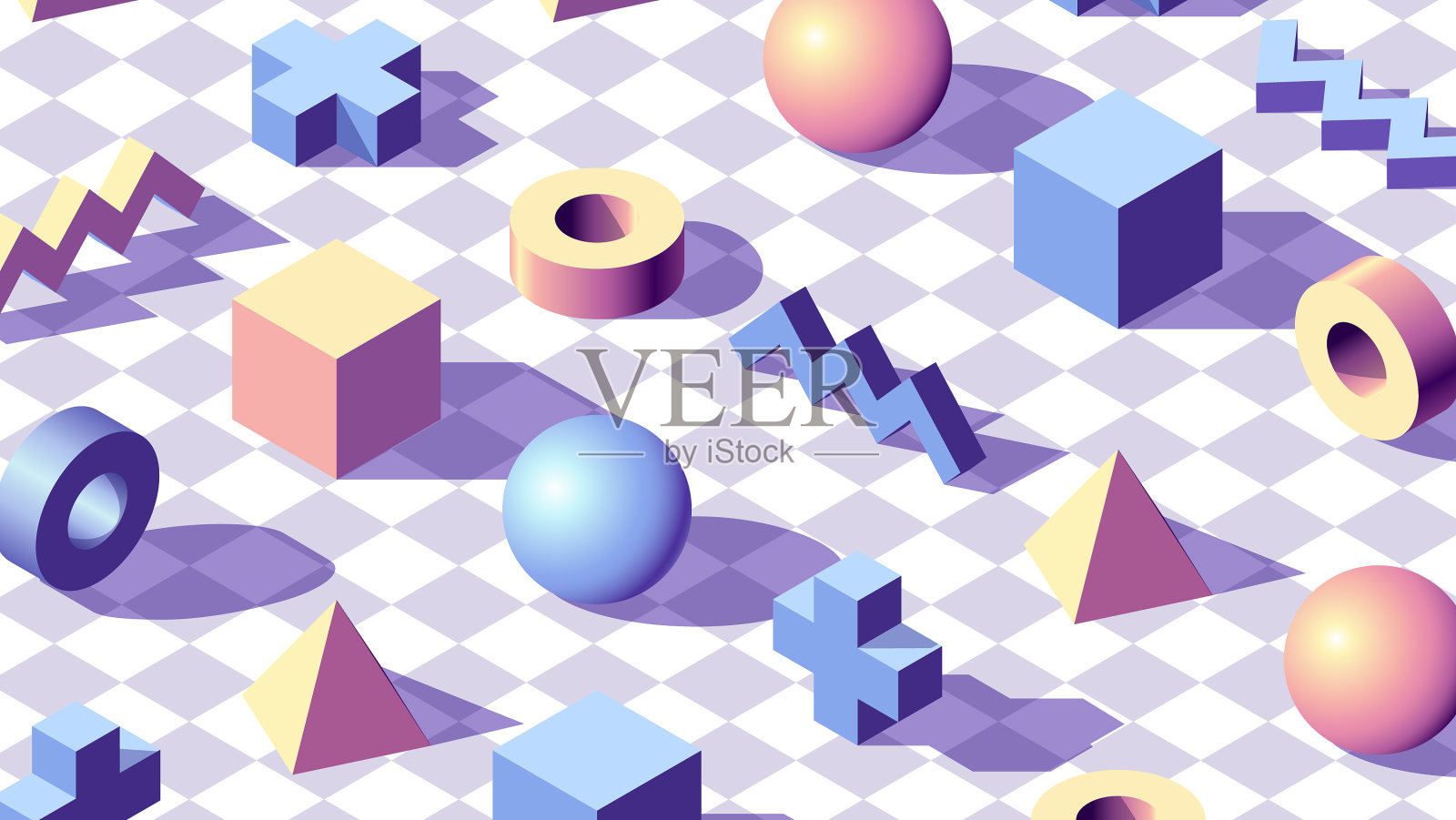 抽象背景与等距三维形状上插画图片素材