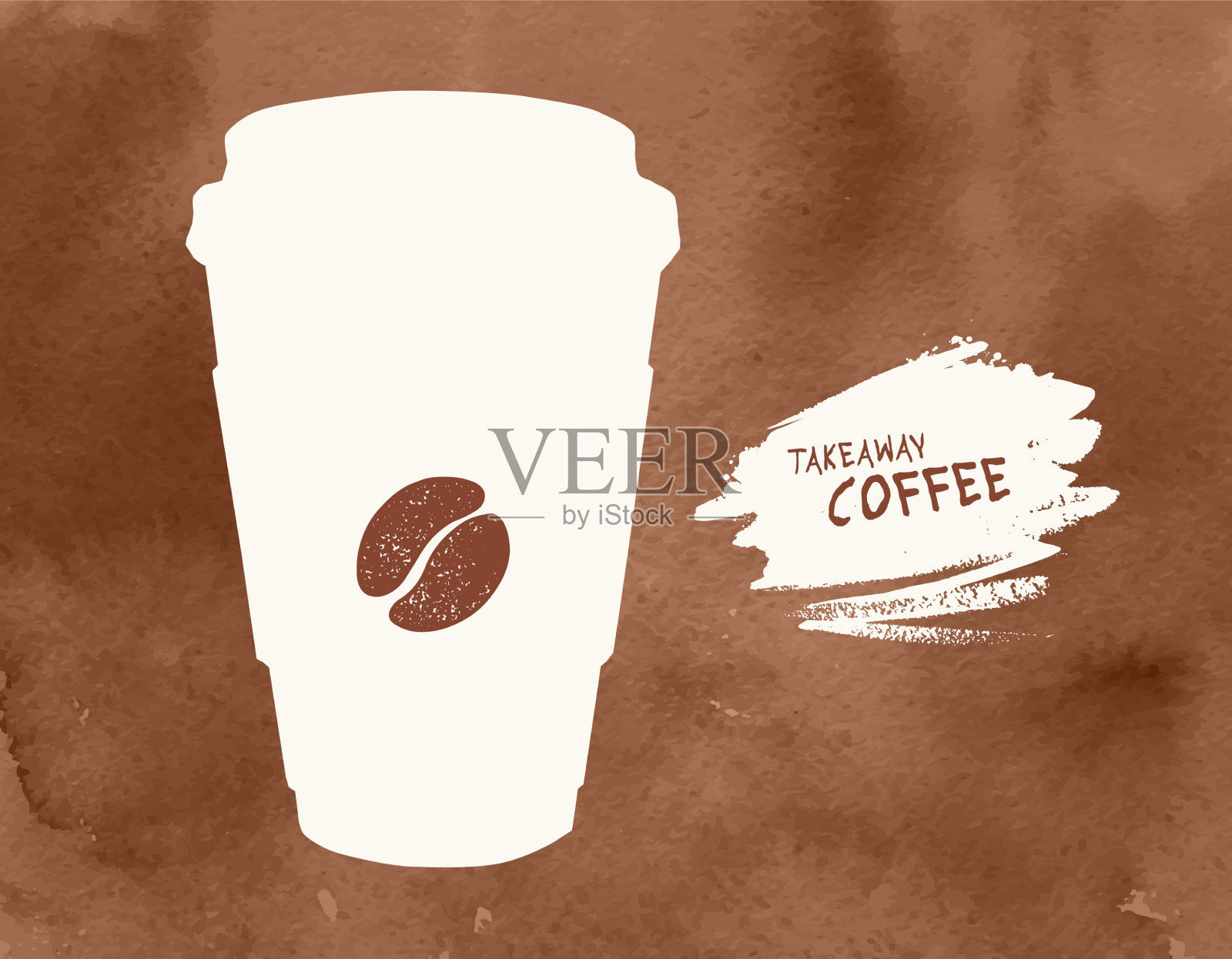 水彩背景上的咖啡杯轮廓插画图片素材