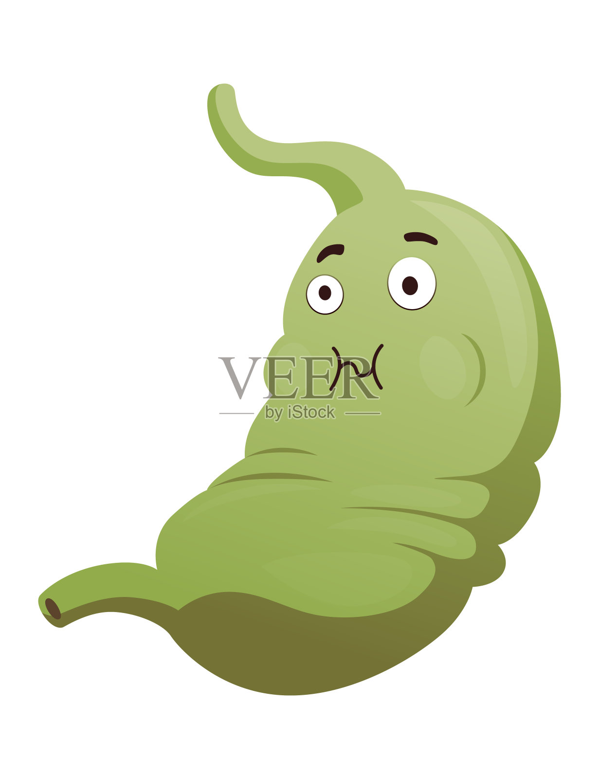 胃病图标。可悲的痛苦生病的人的胃。矢量平面卡通插图设计。不健康的胃脸性格。消化道胃痛插画图片素材