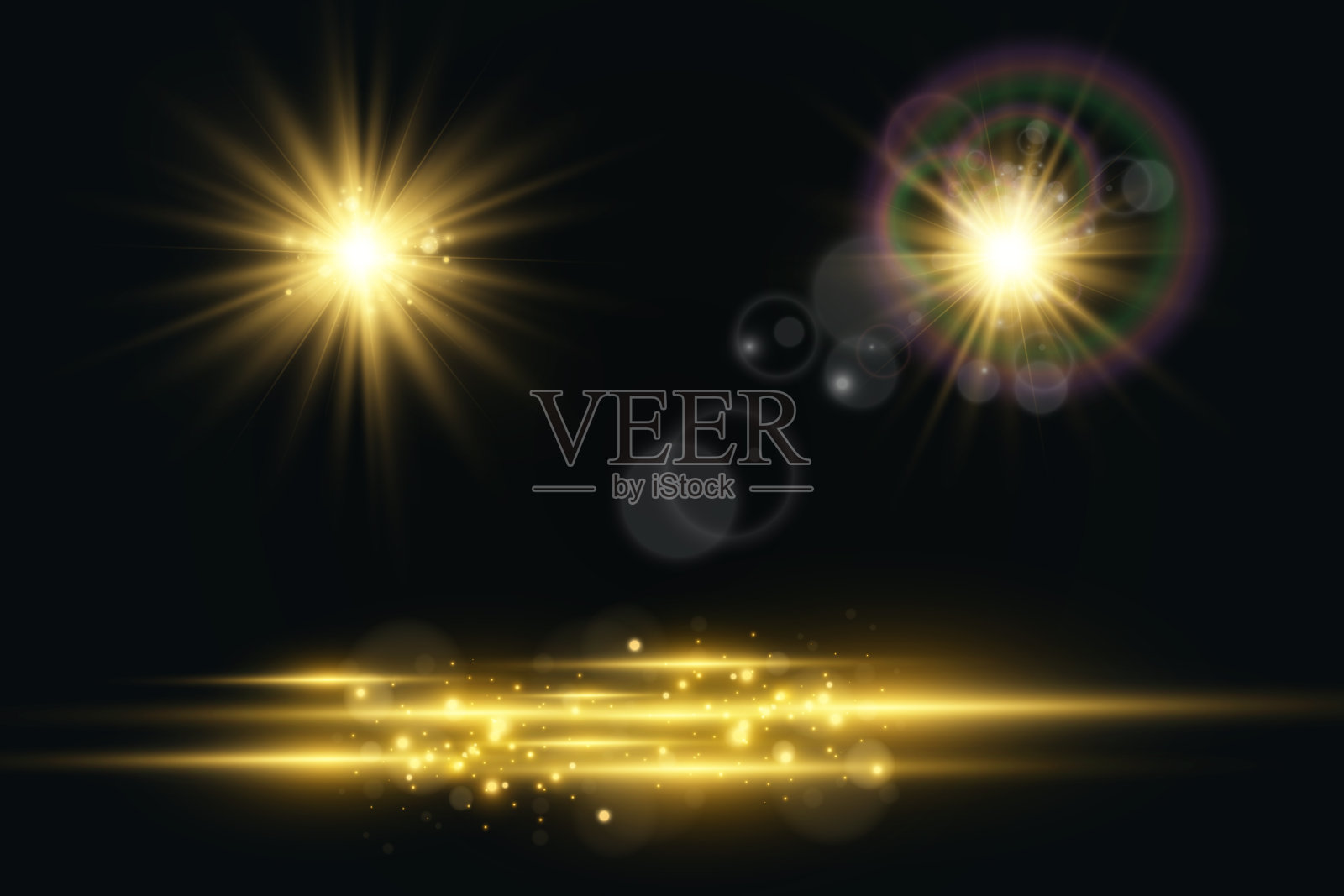 明亮美丽的星星。透明背景上的光效果矢量插图。插画图片素材