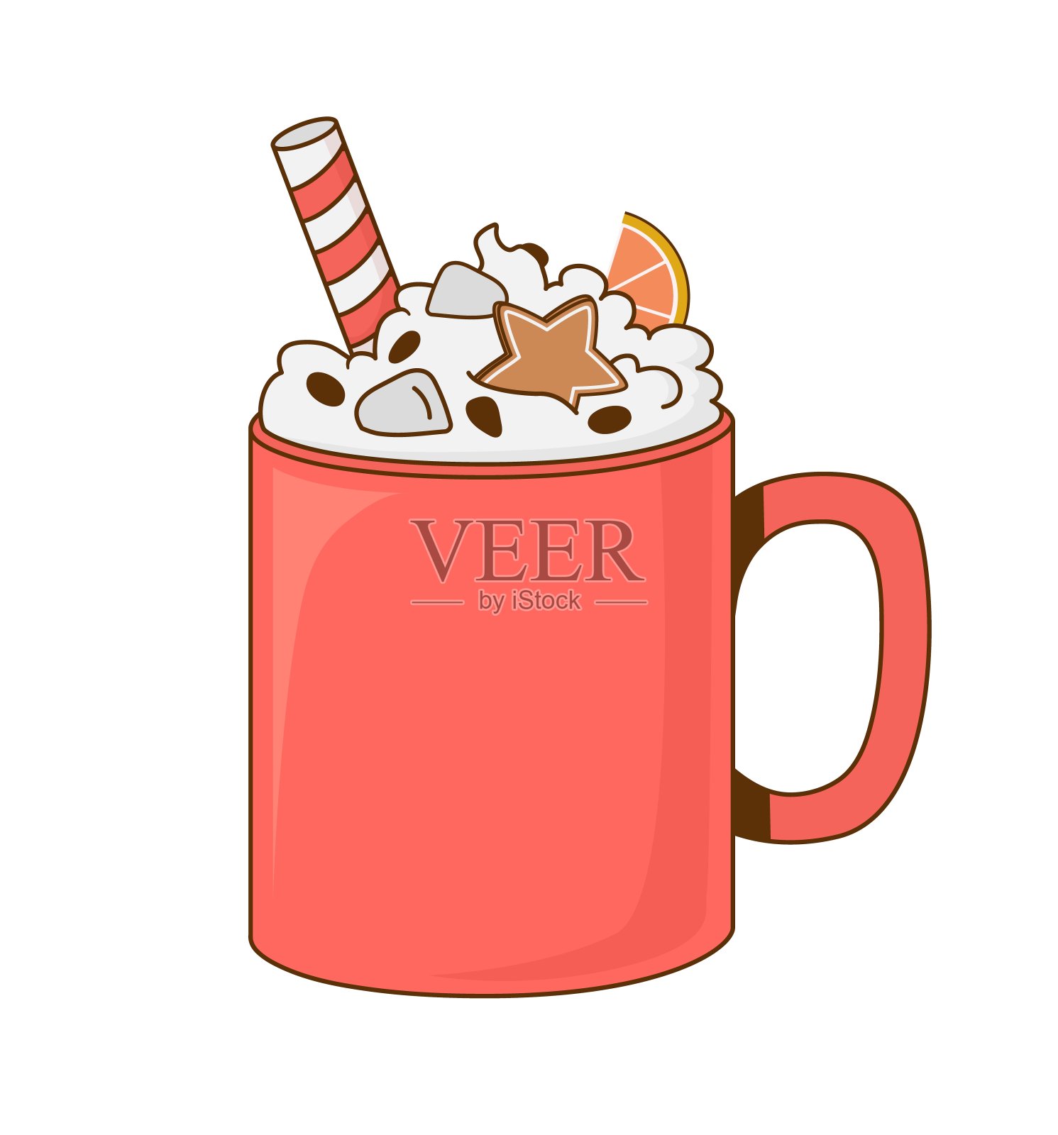 圣诞复古卡通咖啡杯矢量插图。插画图片素材