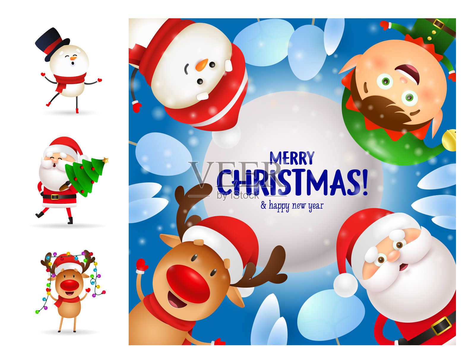 圣诞快乐，蓝色背景的明信片插画图片素材