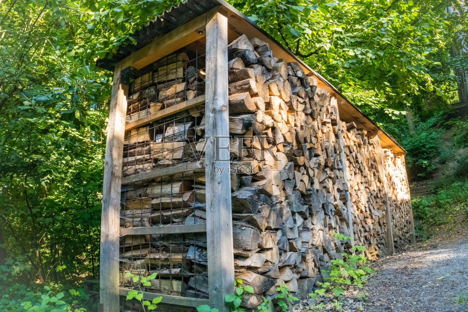 劈柴堆成一堆，是村里为过冬准备的。照片摄影图片