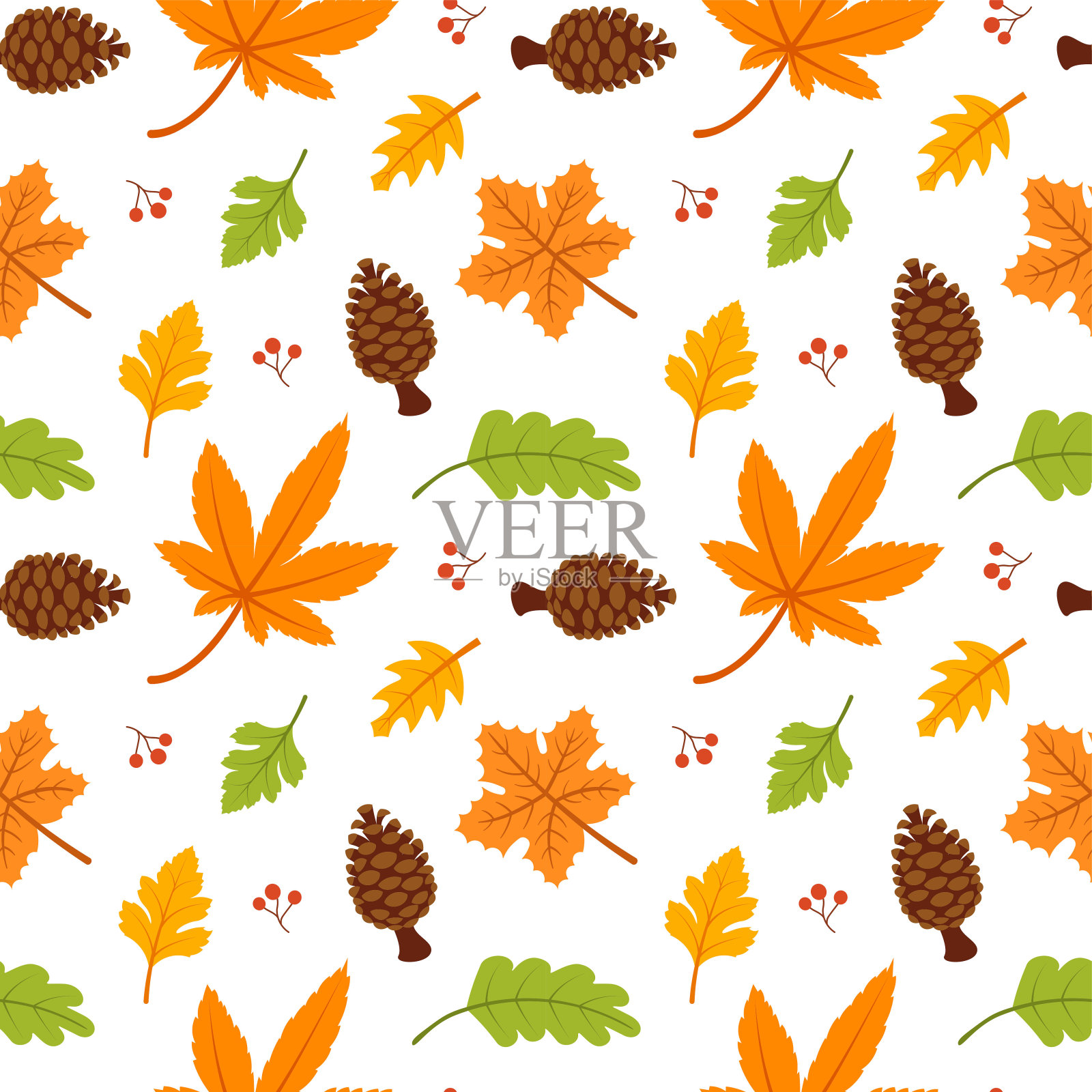 秋季季节无缝图案设计与秋季元素在模板卡通平面插图插画图片素材