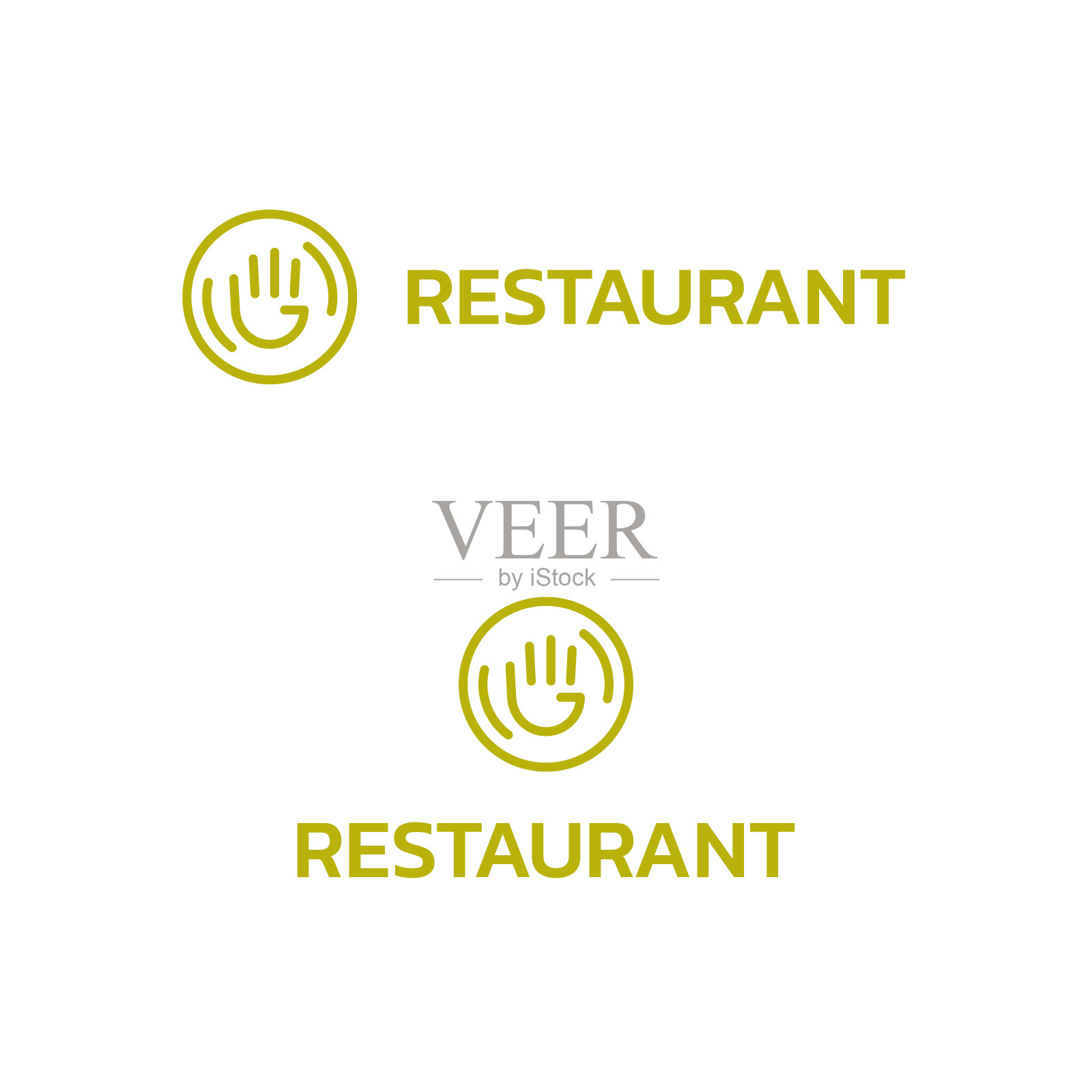 餐厅文字与欢迎的手和盘子标志插画图片素材