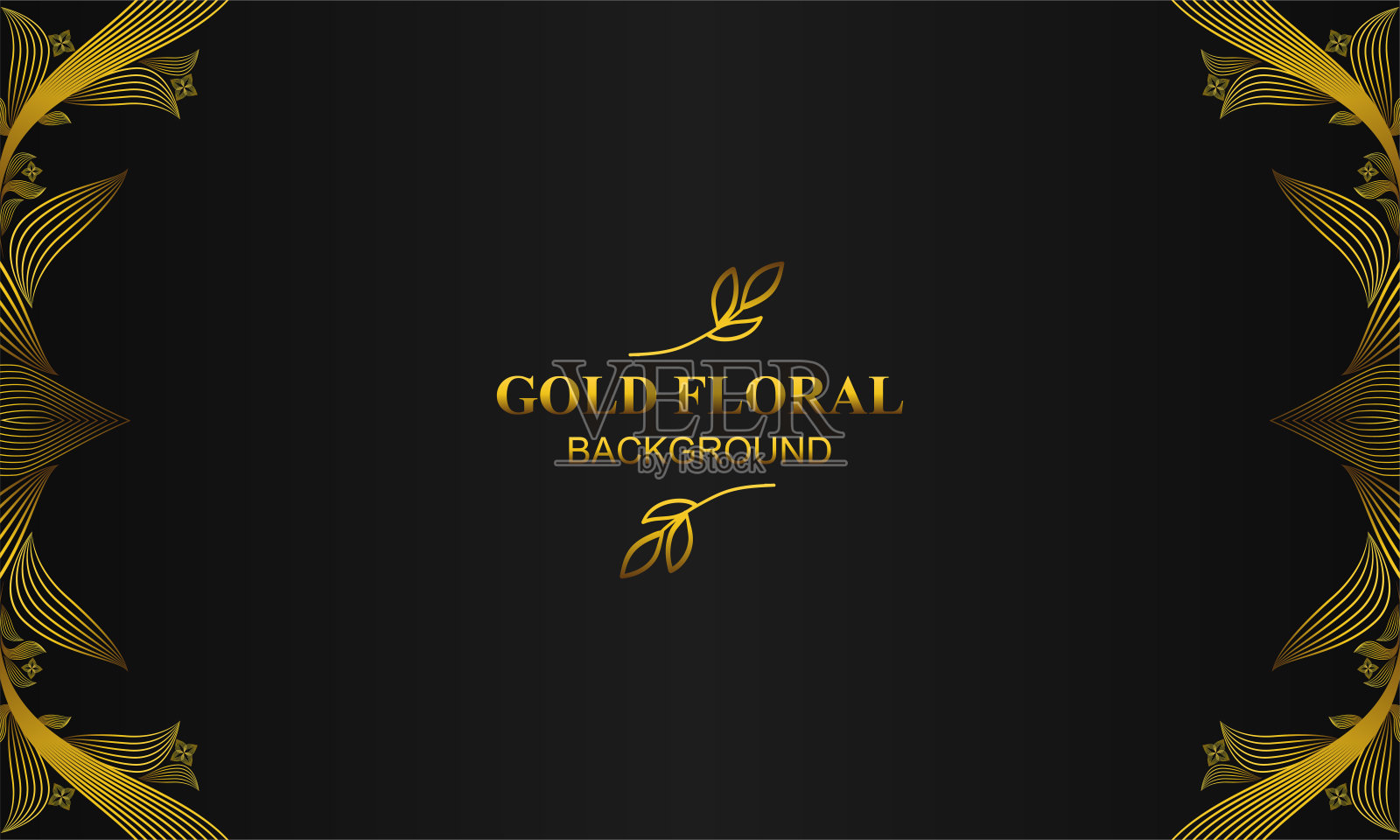 优雅的金色花卉背景与花卉和叶片装饰插画图片素材