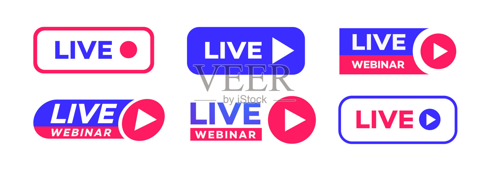 网络研讨会现场会徽设置孤立的白色背景插画图片素材