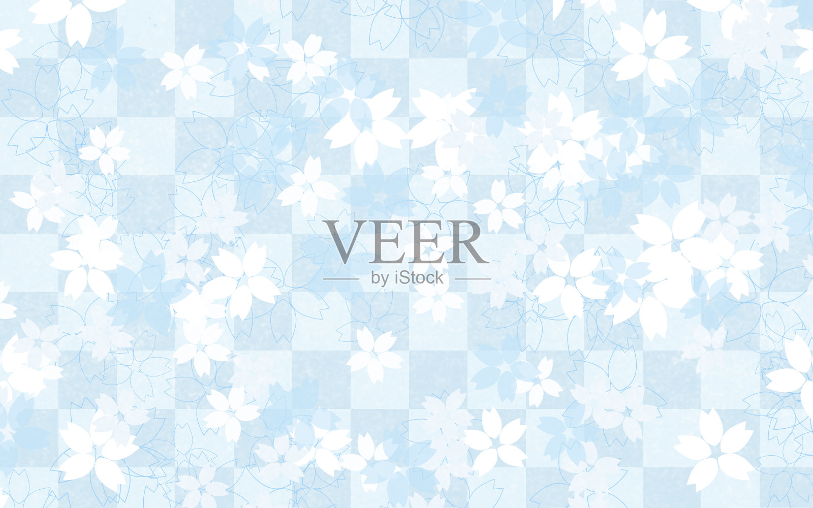 樱花在方格亚洲背景-柔和的蓝色插画图片素材