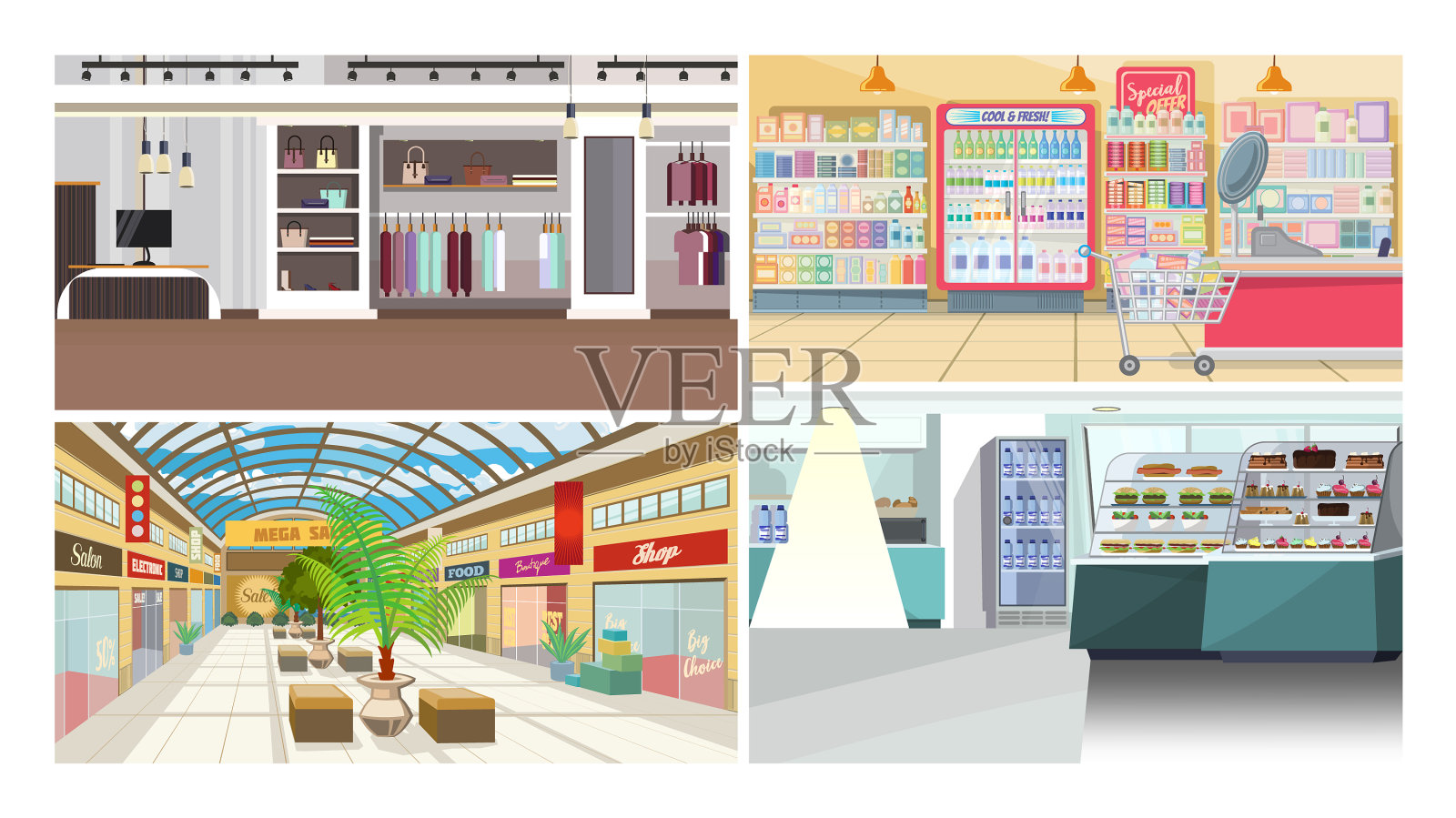 商店和咖啡馆都很单调插画图片素材