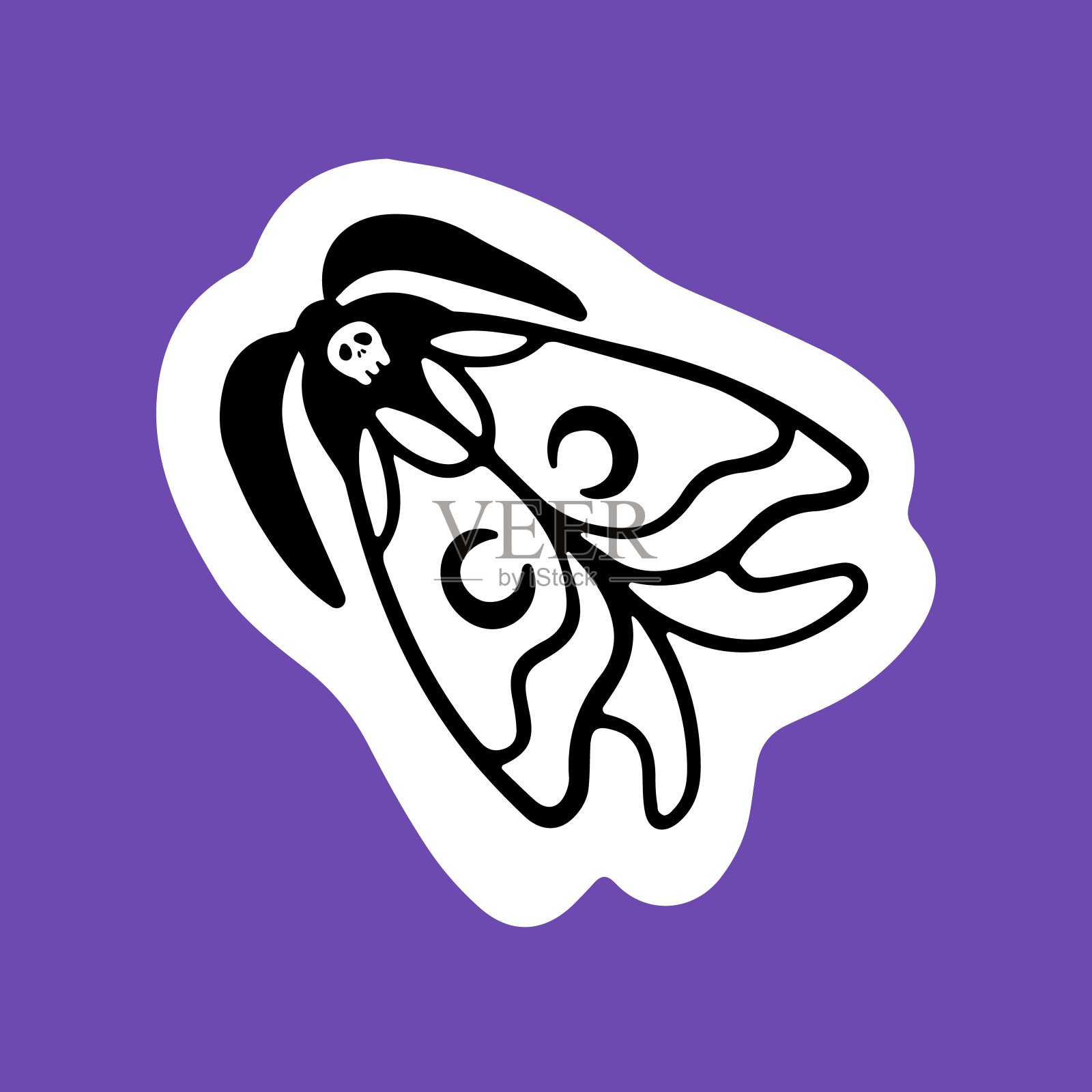 死头飞蛾贴纸。万圣节昆虫，鹰蛾与头骨，幽灵动物轮廓纹身，涂鸦甲虫，异国情调的自然打印。手绘隔离矢量插图在白色背景插画图片素材