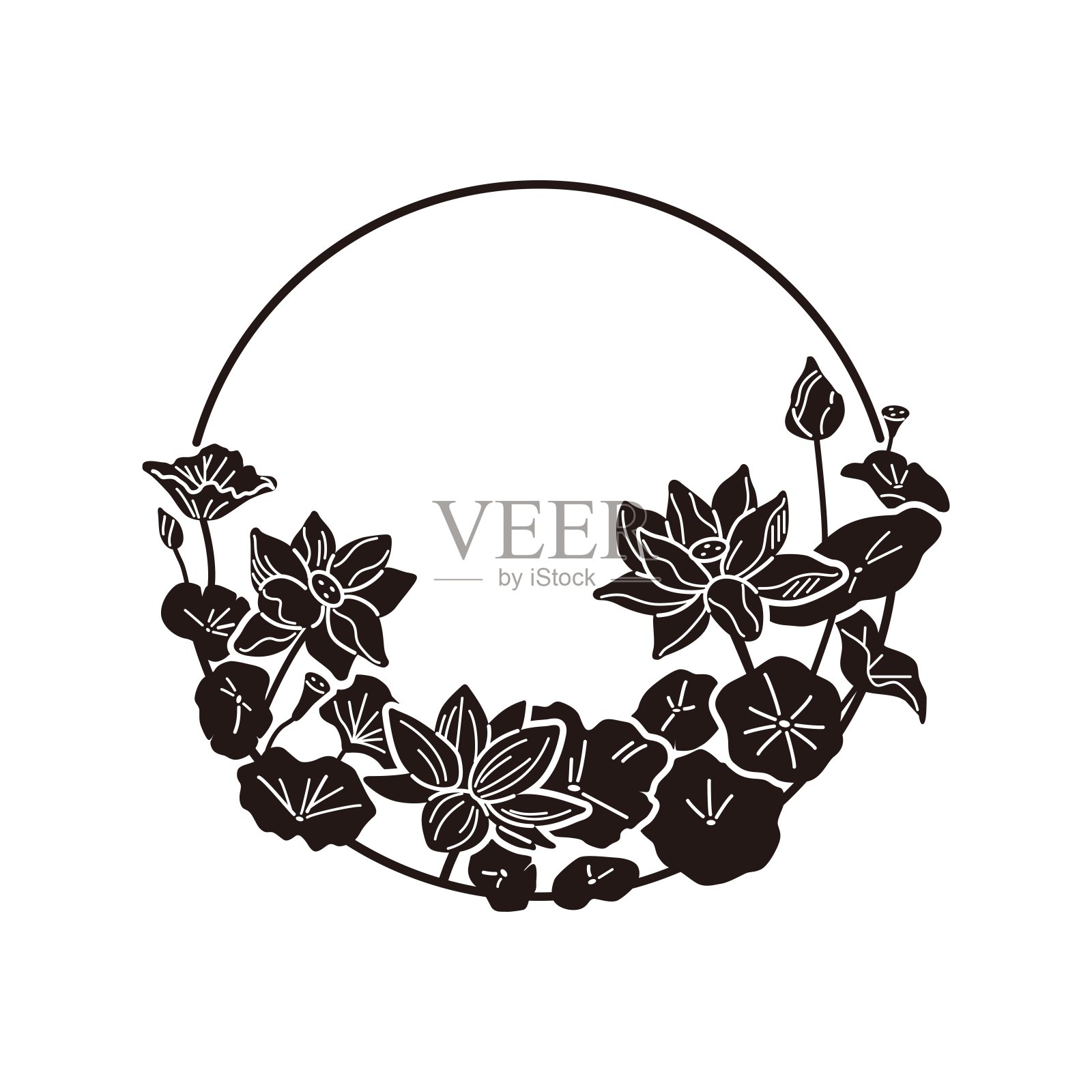 三荷花相框(黑色)插画图片素材