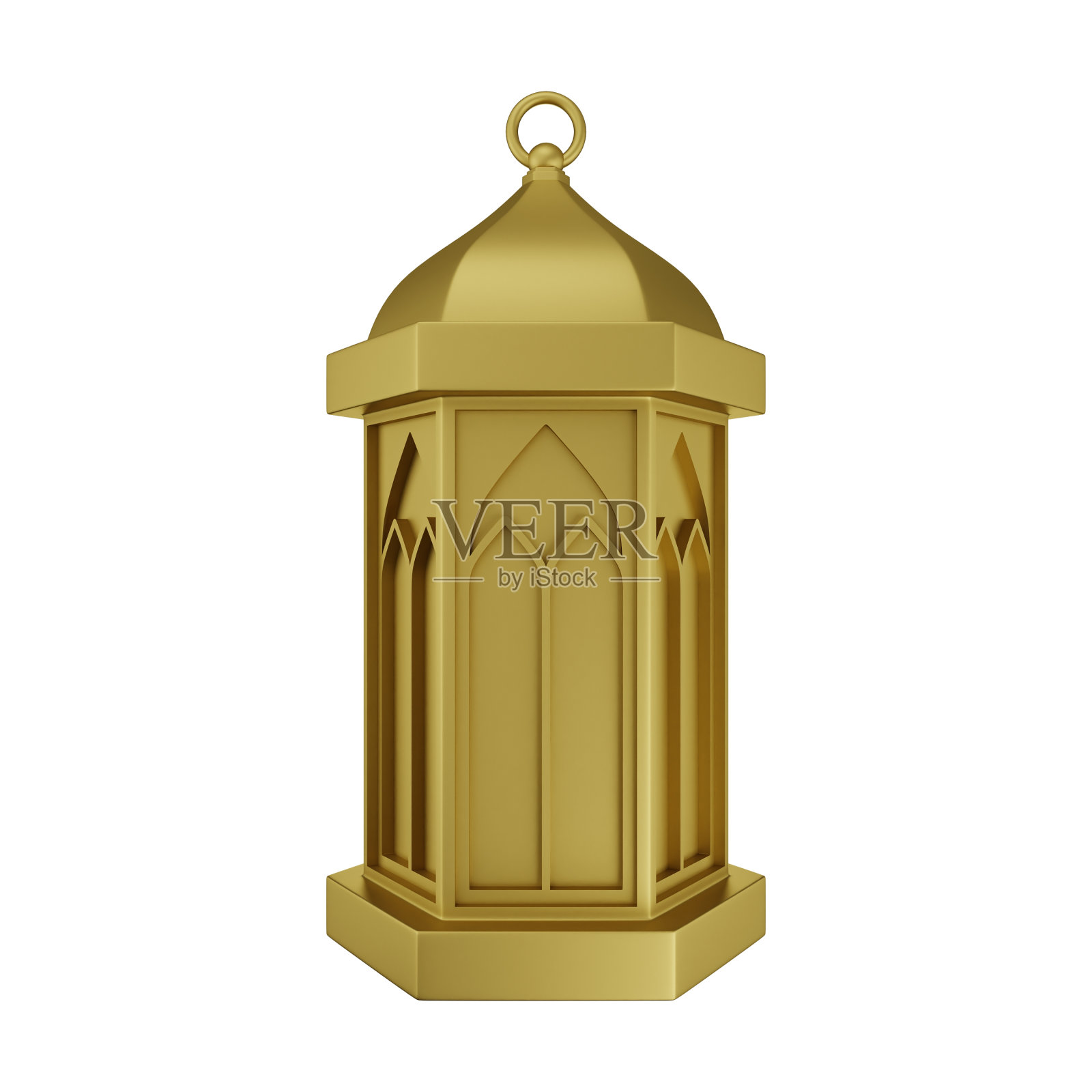 金色伊斯兰灯3D插图孤立在白色背景照片摄影图片