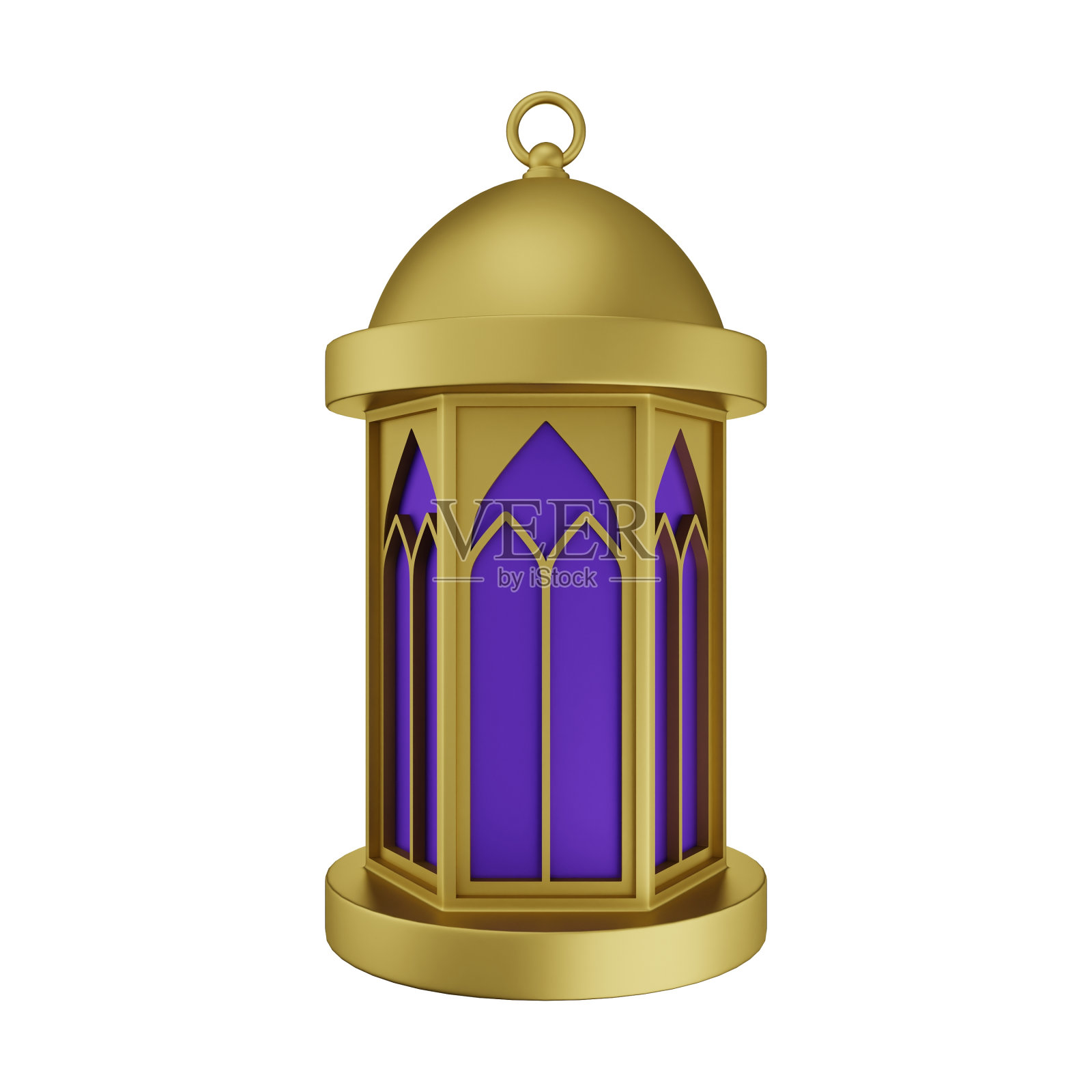 金紫色伊斯兰灯3D插图孤立在白色背景照片摄影图片