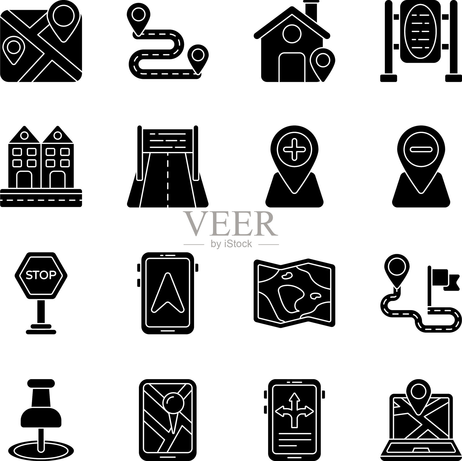 地图固体图标包插画图片素材