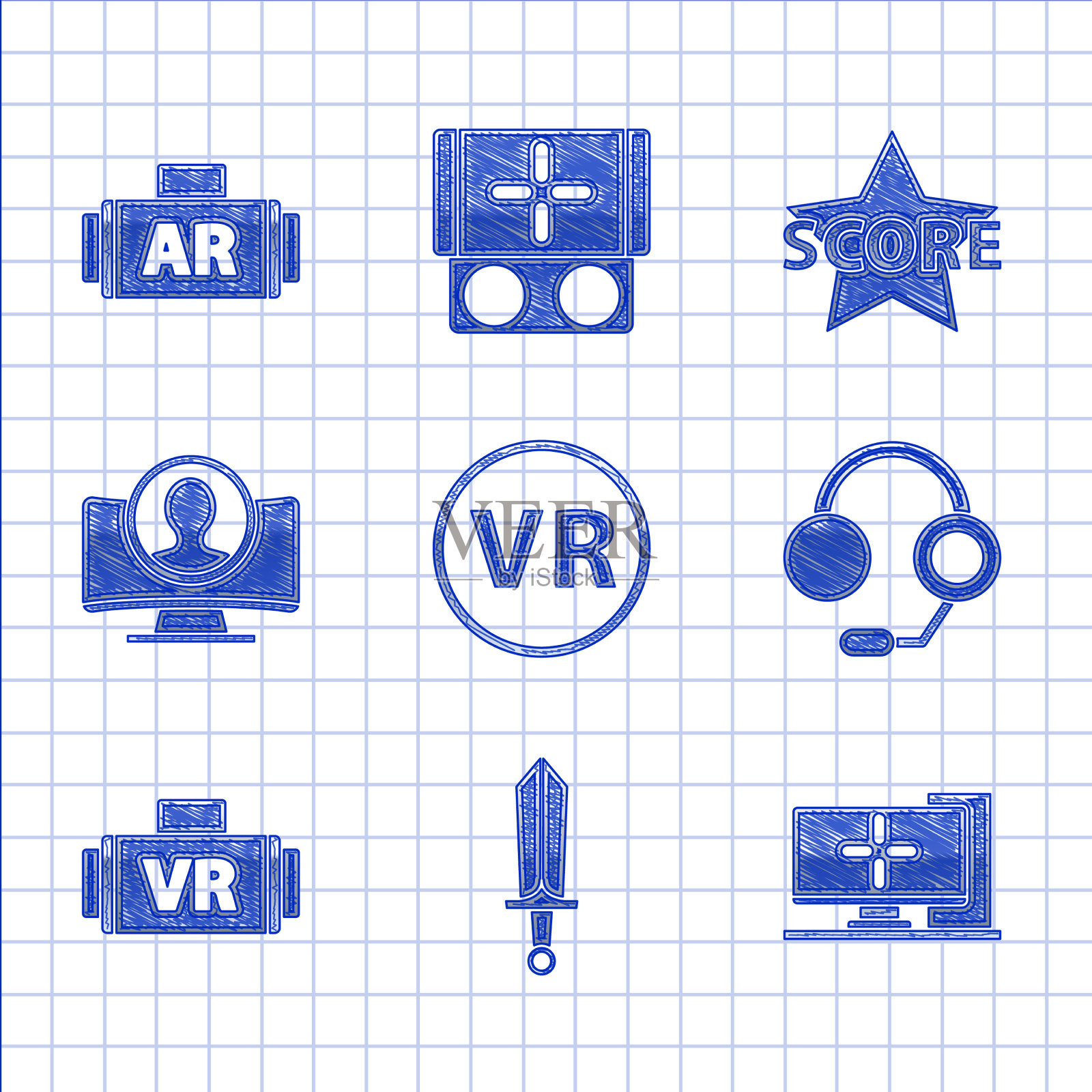 设置虚拟现实眼镜剑为游戏插画图片素材