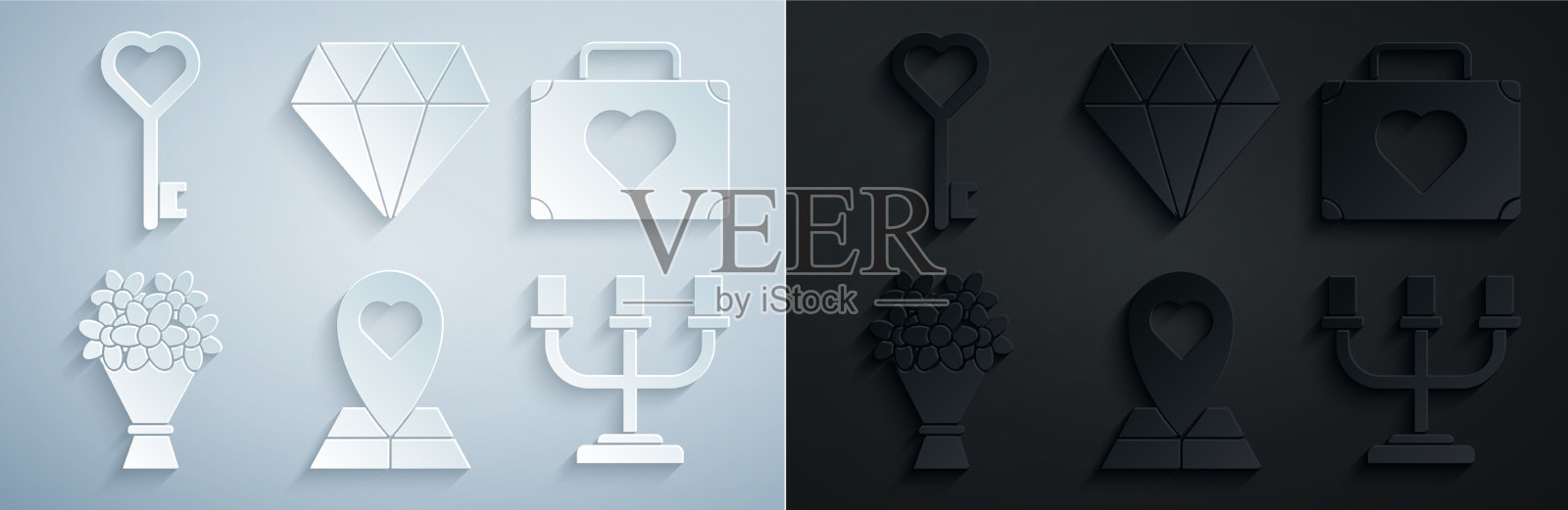 设置地图指针与心脏行李箱旅行插画图片素材