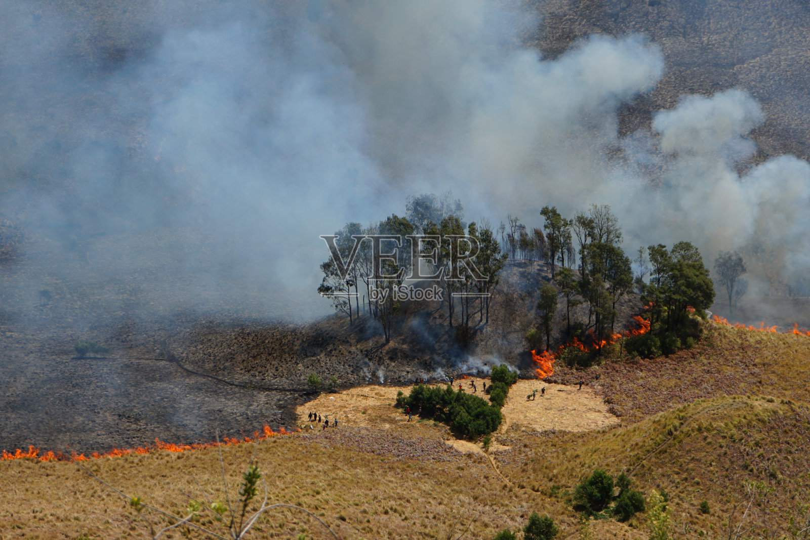 布罗莫山国家公园发生火灾照片摄影图片