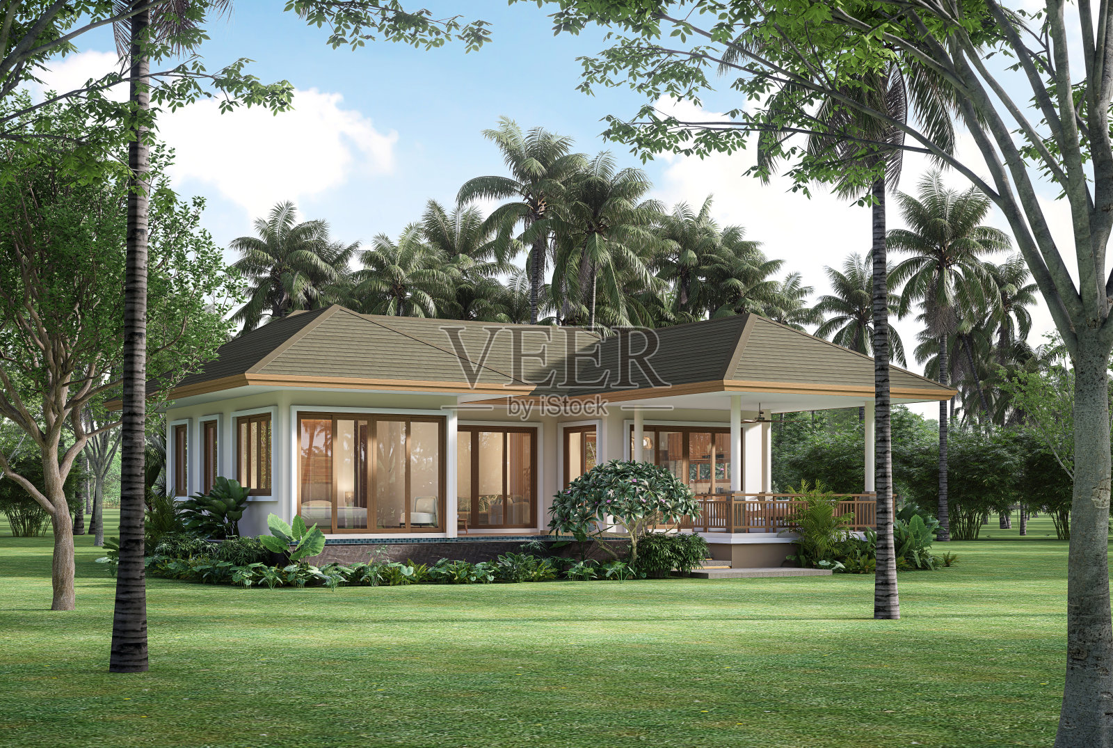 现代热带风格的房子外部3d渲染照片摄影图片