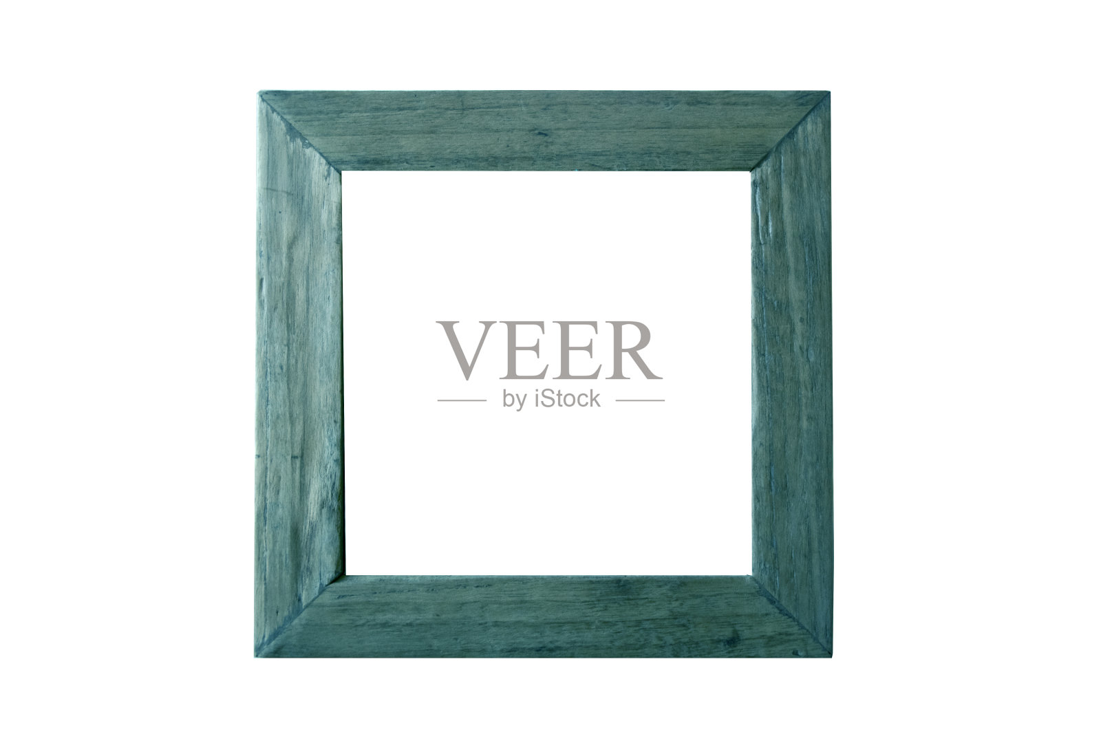 蓝绿木复古相框。相框被隔离在白色背景上照片摄影图片