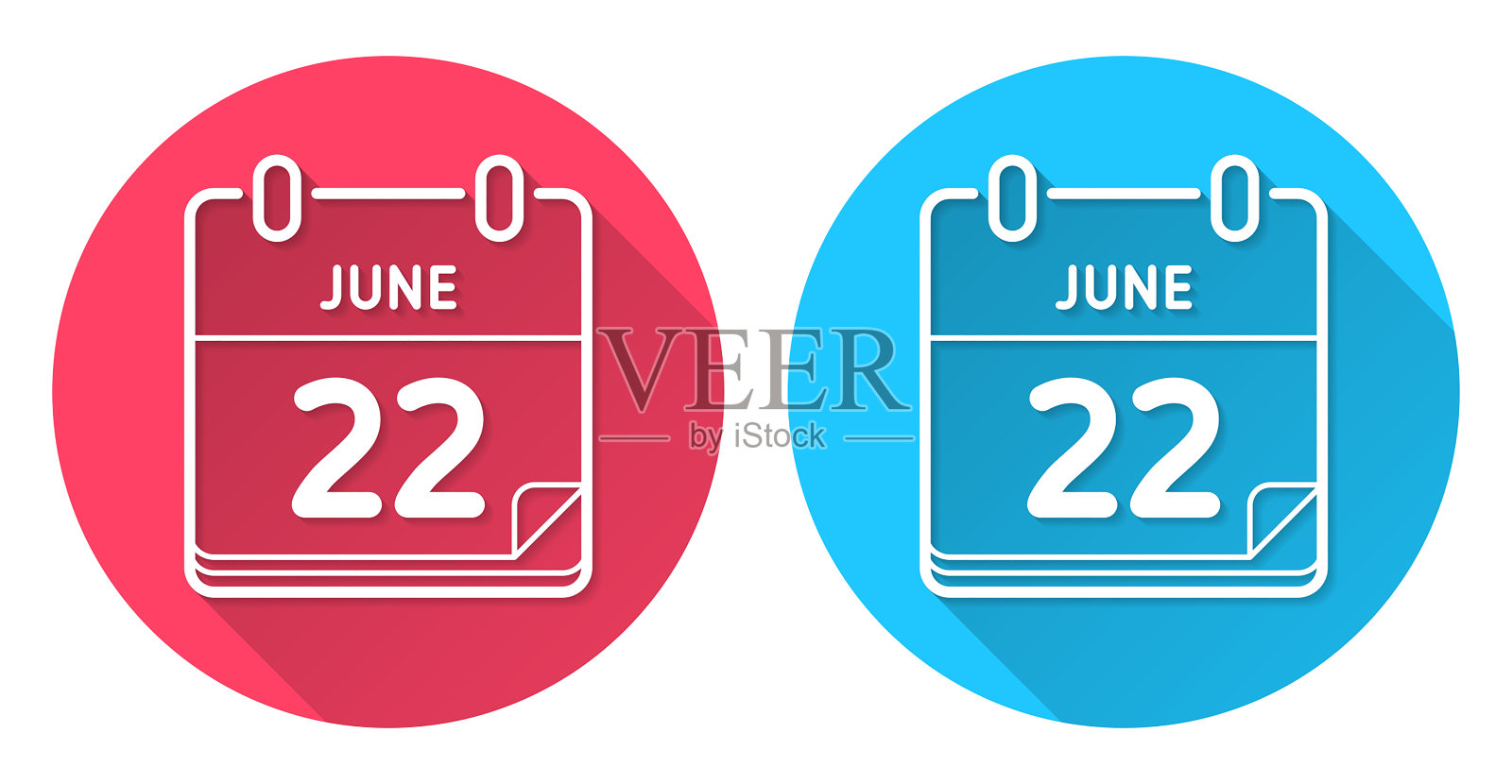 6月22日。圆形图标与长阴影在红色或蓝色的背景插画图片素材