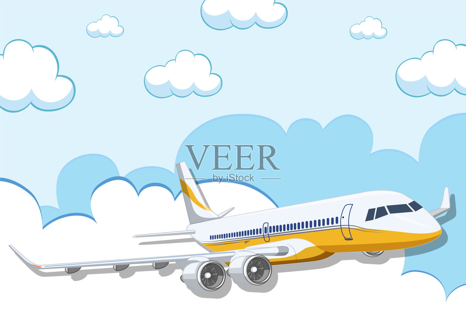 商用飞机在蓝天上飞行插画图片素材