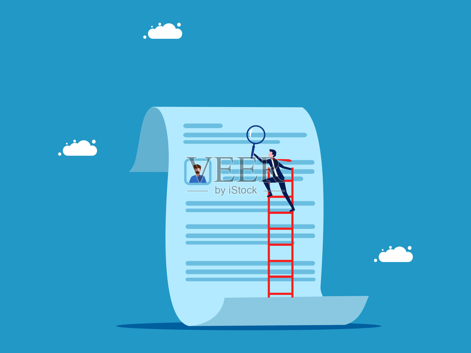 检查员工。商人用放大镜检查员工文件插画图片素材