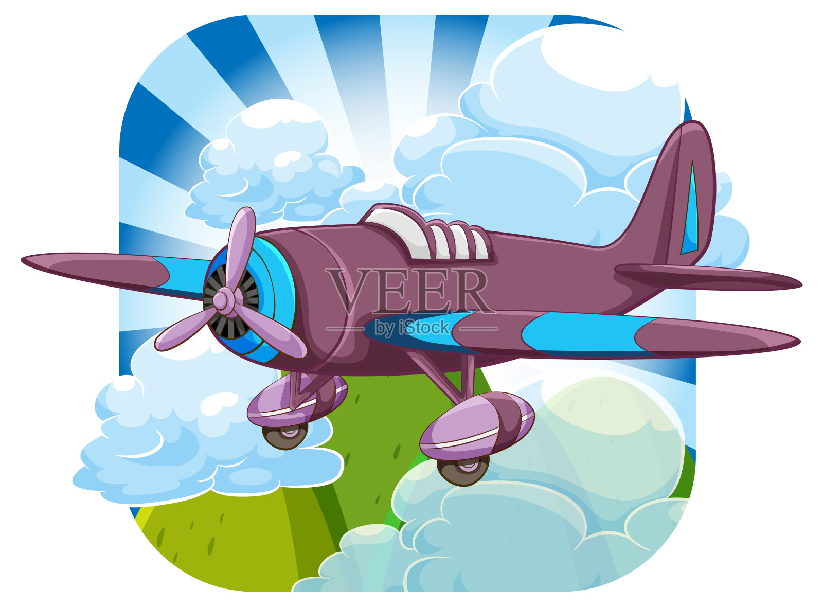 老式军用飞机在天空中飞行插画图片素材