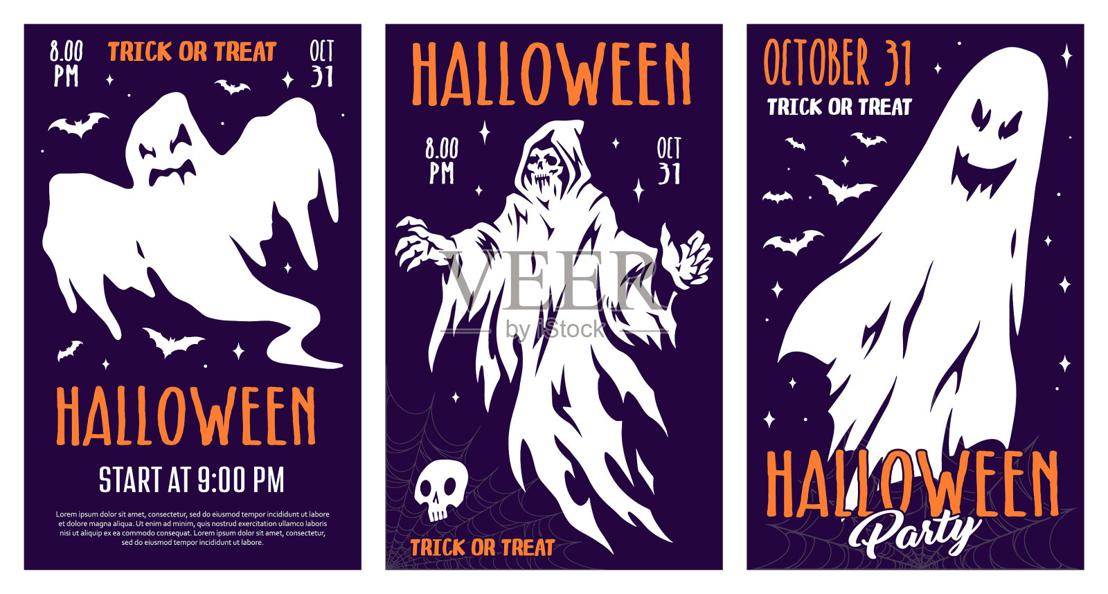 万圣节五颜六色的节日贴纸插画图片素材