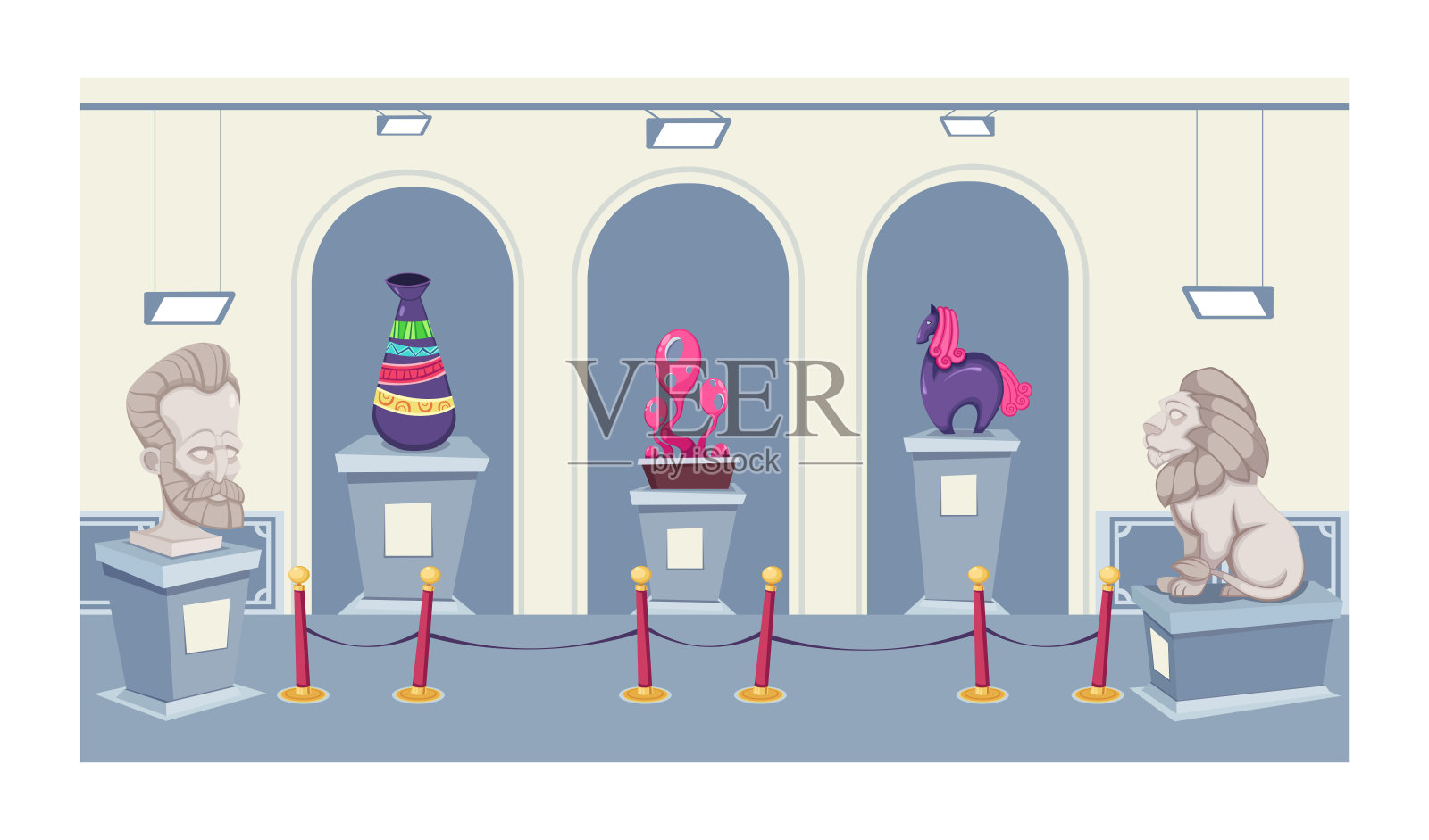 现代雕塑展览在博物馆矢量插图插画图片素材