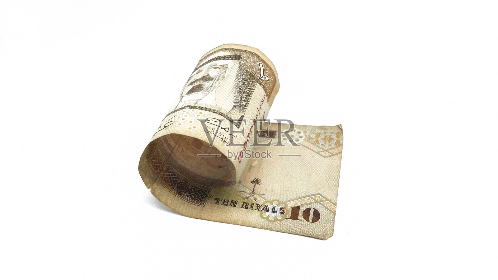 一卷价值十里亚尔的沙特阿拉伯里亚尔照片摄影图片