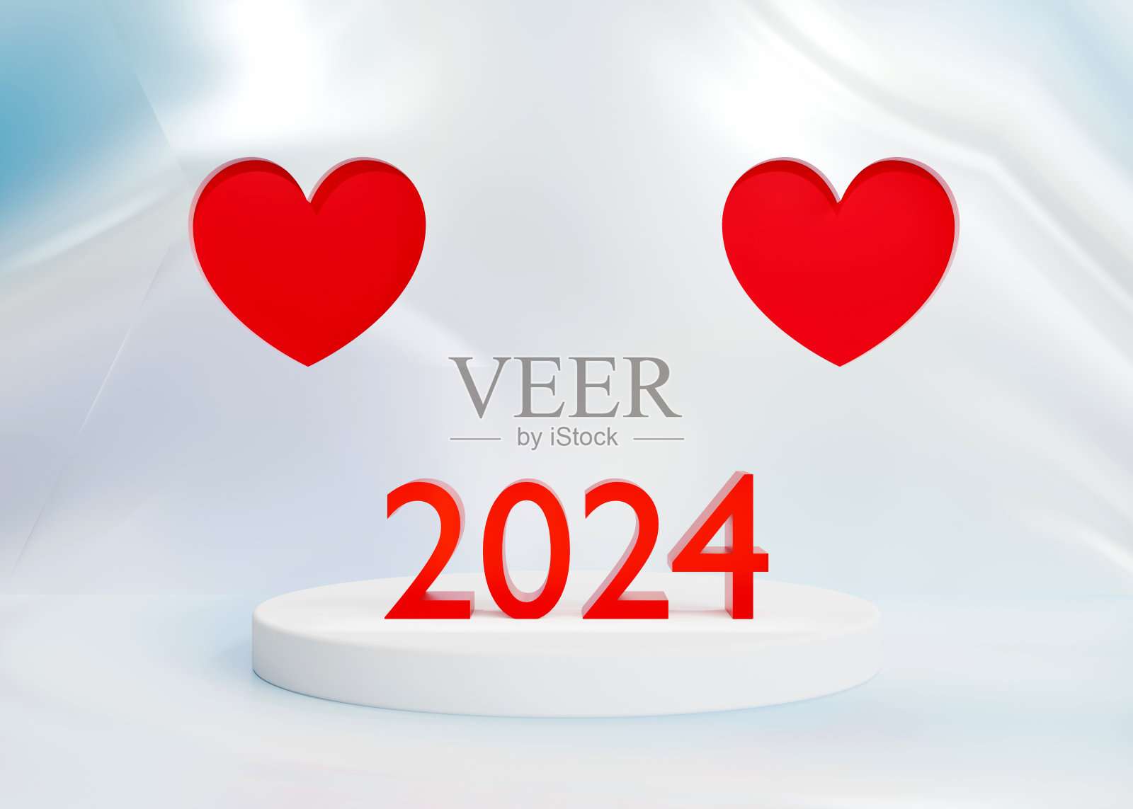 2024年新年装饰用红心，新年庆祝讲台舞台照片摄影图片