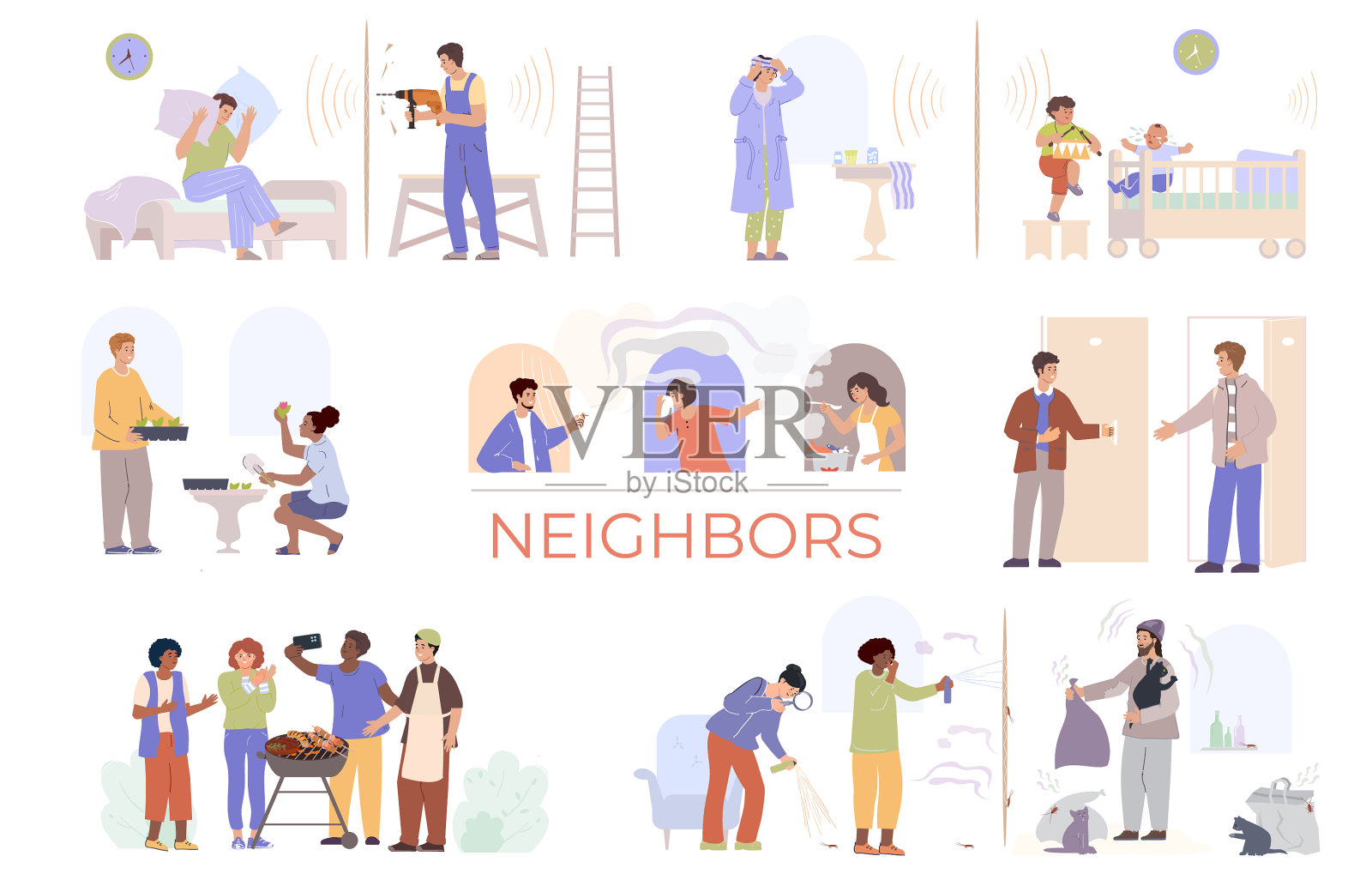 邻居的人都很平插画图片素材