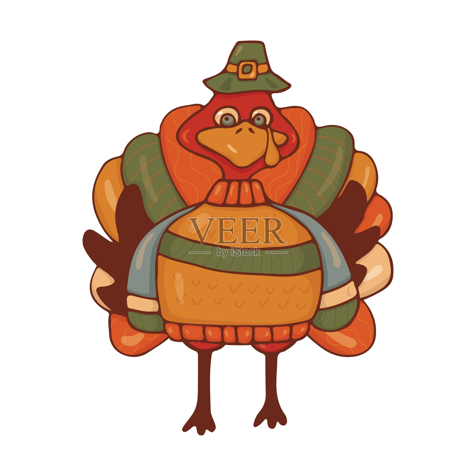 感恩节火鸡的形象滑稽可爱。为贺卡设计。矢量插图。插画图片素材