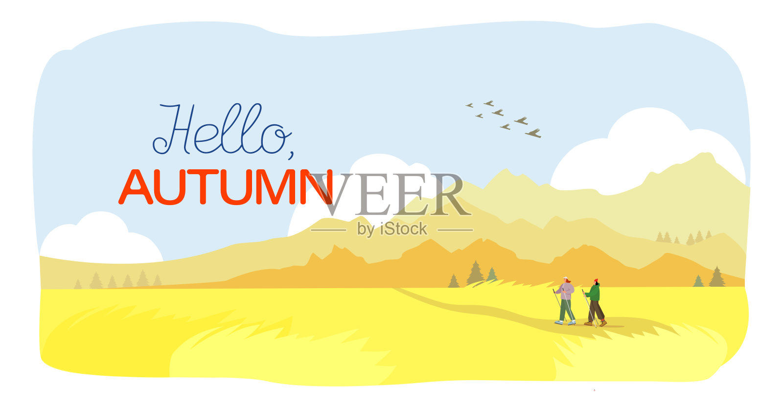 斯堪的纳维亚人在山上散步插画图片素材