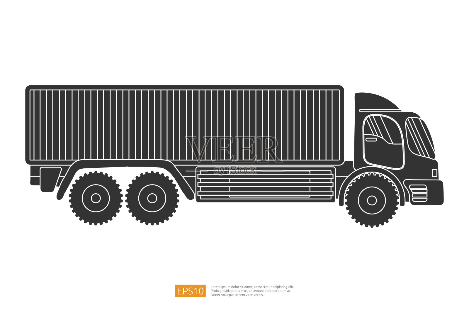 轮廓半挂车自卸卡车插图在白色背景。隔离输送升降机小车。商用车平面矢量插画图片素材