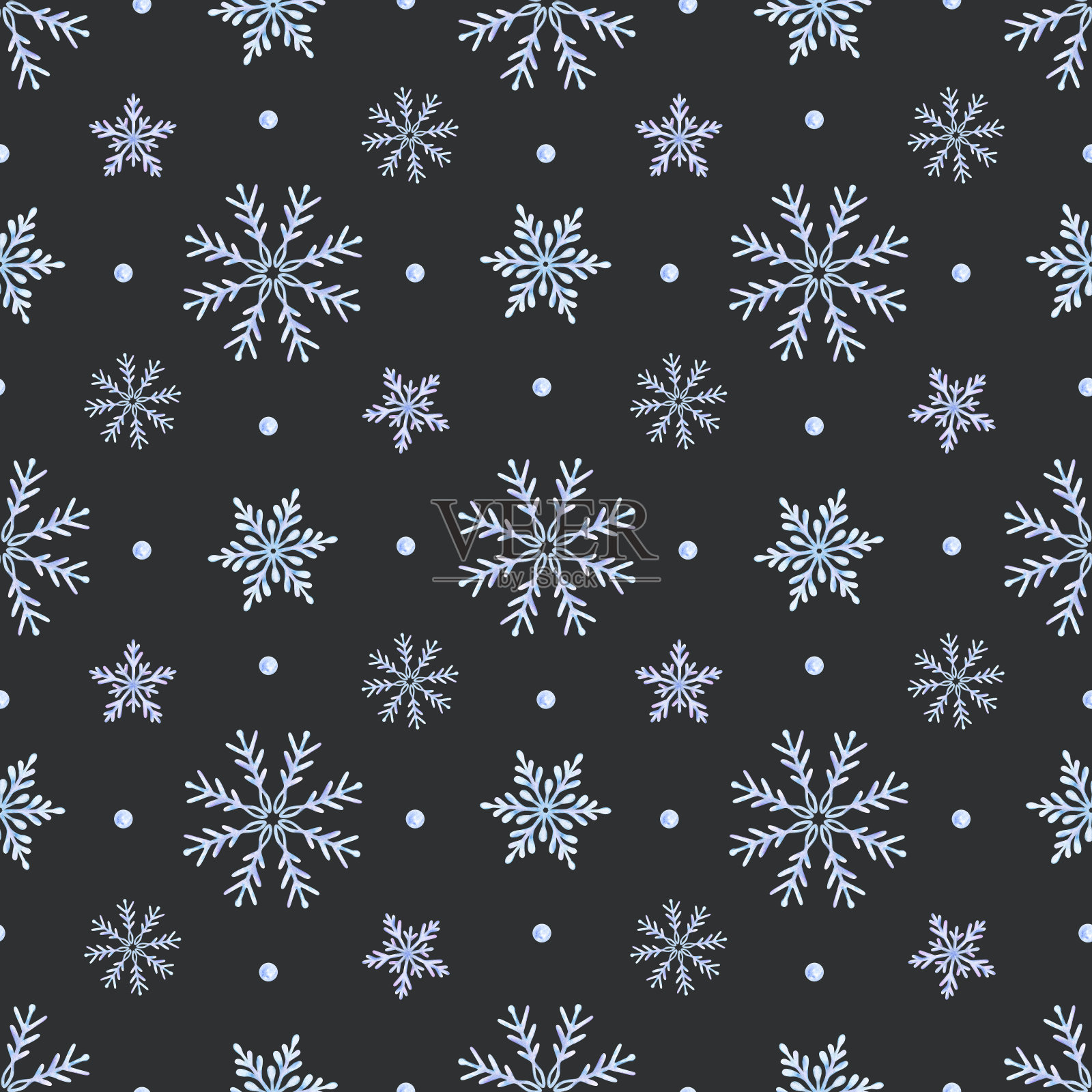 雪花。水彩无缝图案。装饰冬天的背景手绘雪花，雪，星星。用于织物，包装纸，剪贴簿，明信片，请柬，卡片插画图片素材