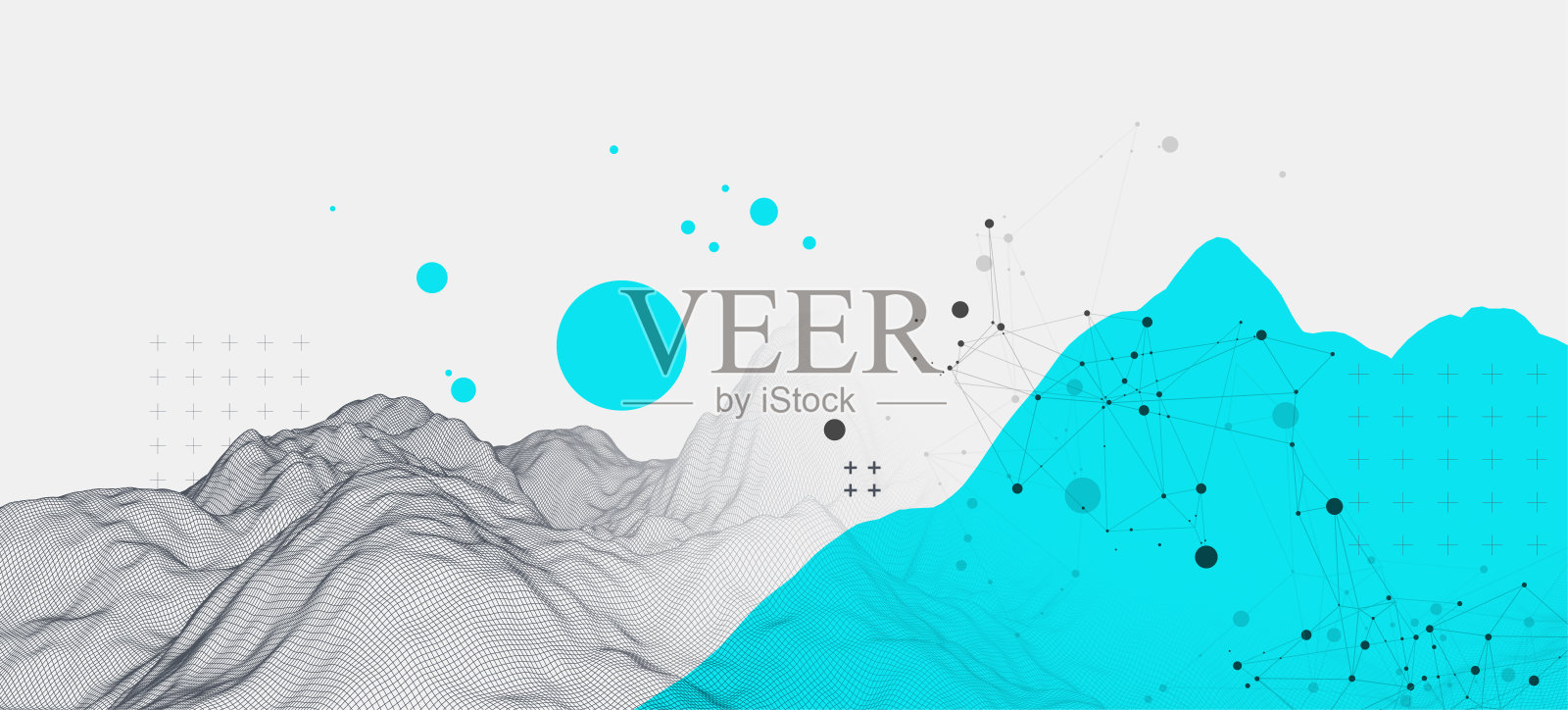 抽象线框山的背景。现代科技艺术元素。表面插图。插画图片素材