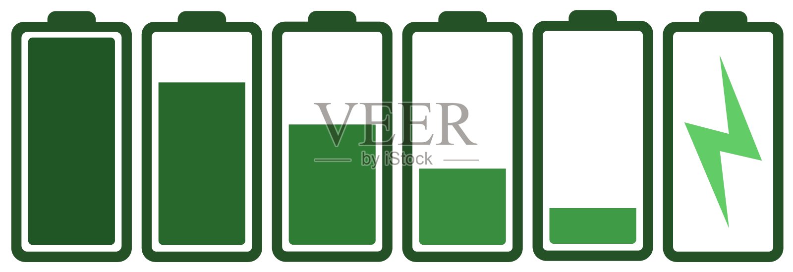 电池电量用绿色表示。电池充电指示图标，矢量图形。插画图片素材