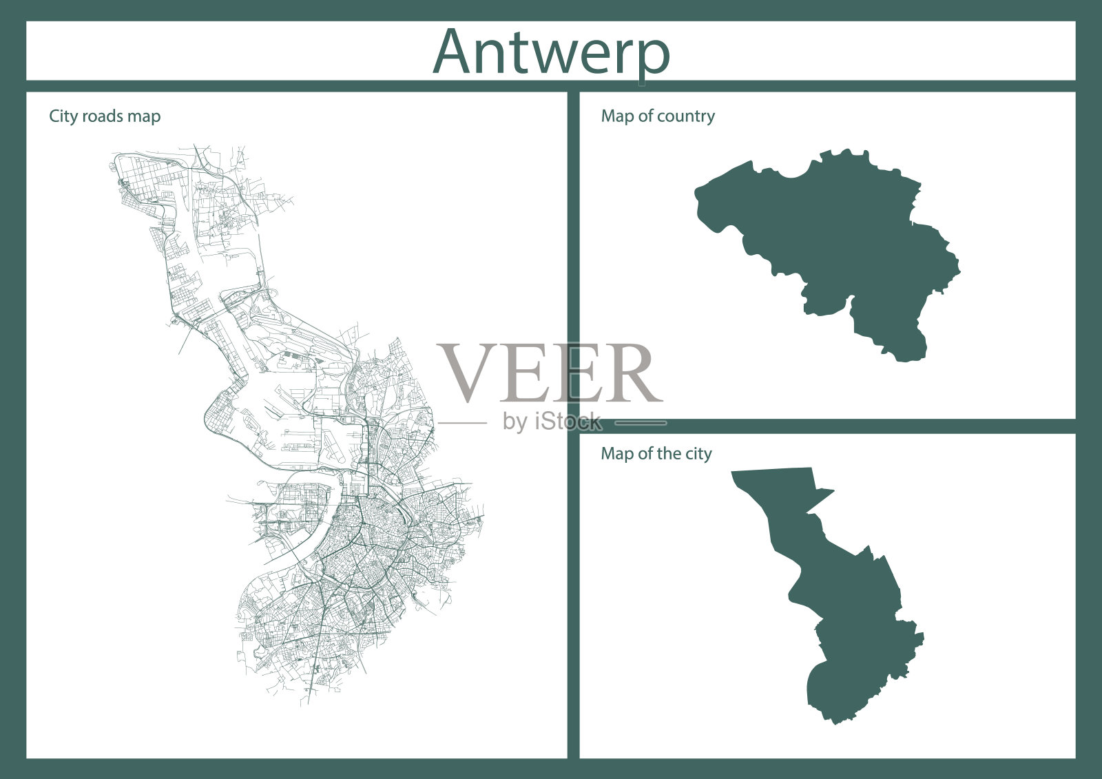 安特卫普市的白色海报，蓝色的城市路线图，城市地图，蓝色背景的国家地图插画图片素材