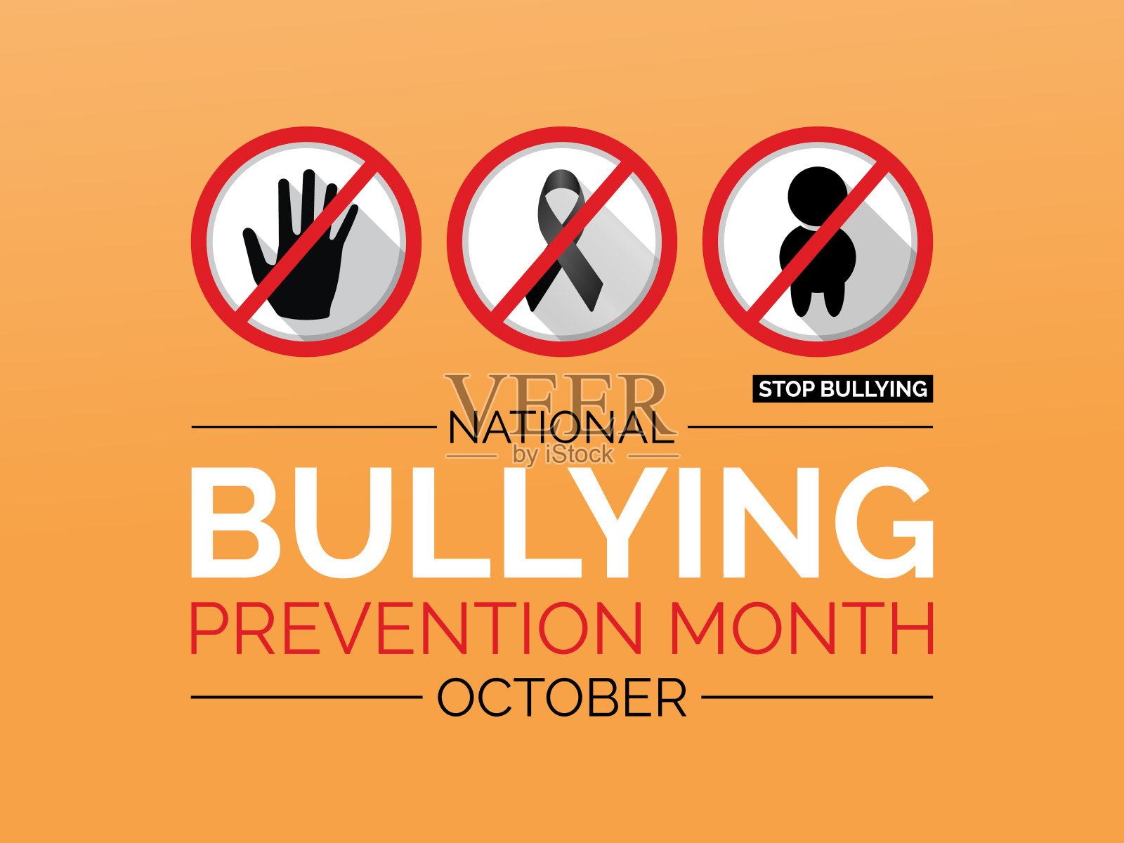 全国预防欺凌月提高了对更安全社区的认识、同情和倡导。矢量插图模板。插画图片素材